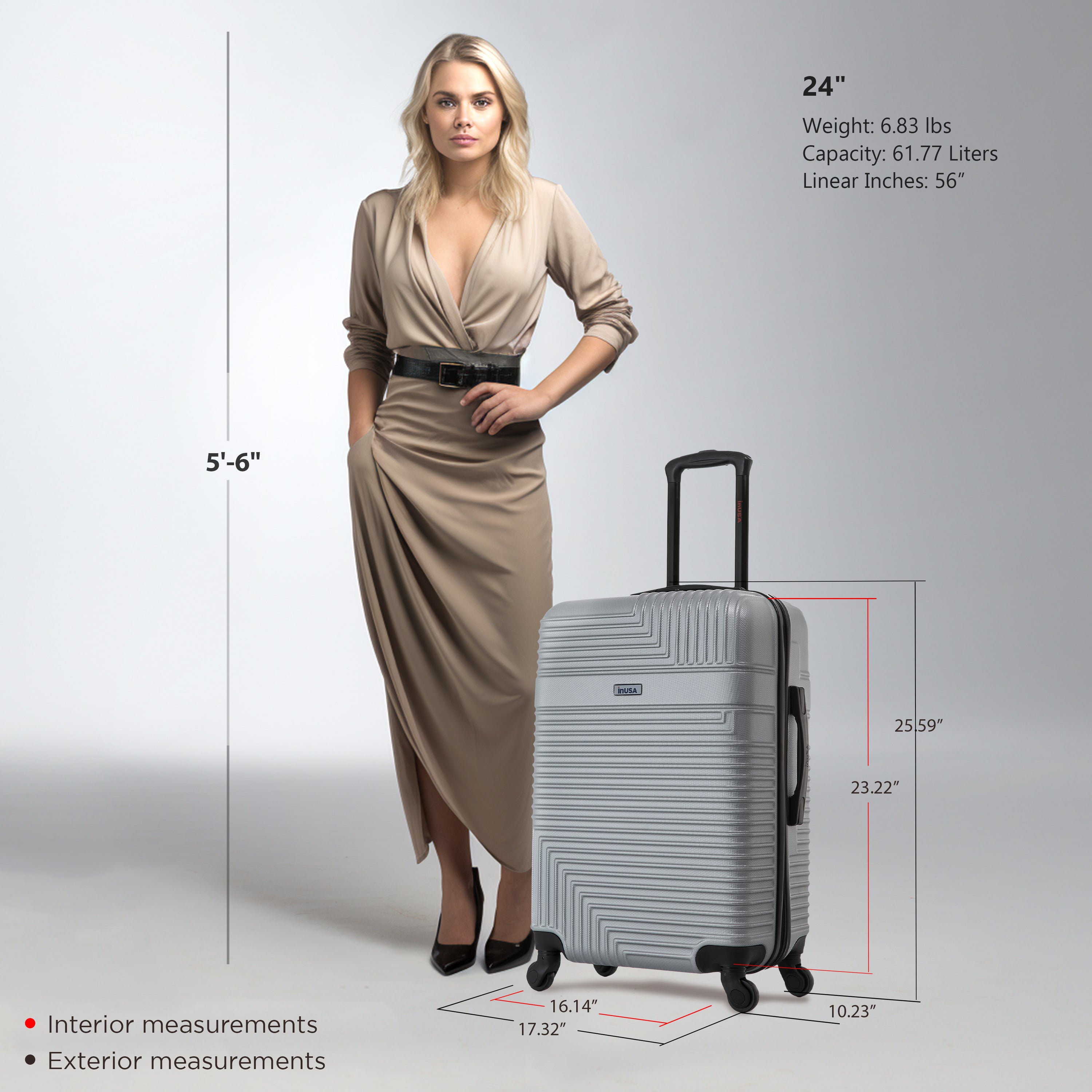 InUSA Luggage Resilience Medium 24" Spinner Suitcase