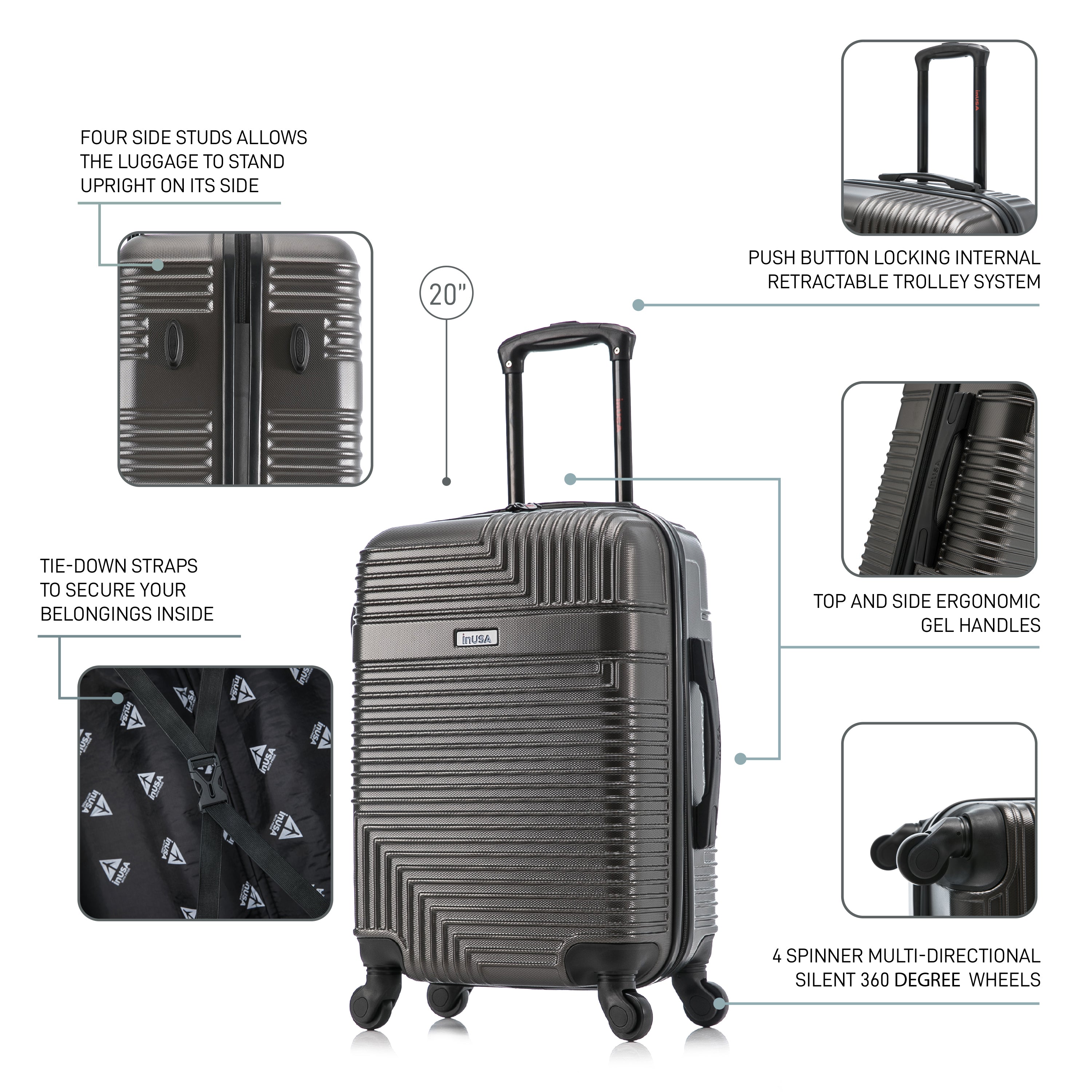 InUSA Luggage Resilience Carry On 20" Spinner Suitcase
