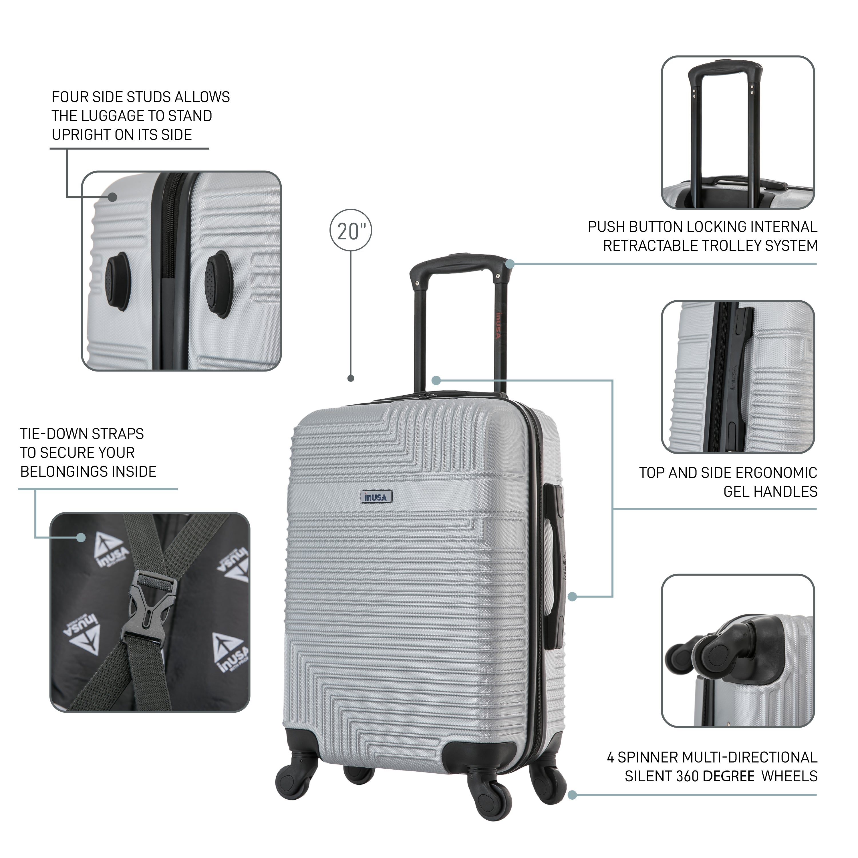 InUSA Luggage Resilience Carry On 20" Spinner Suitcase