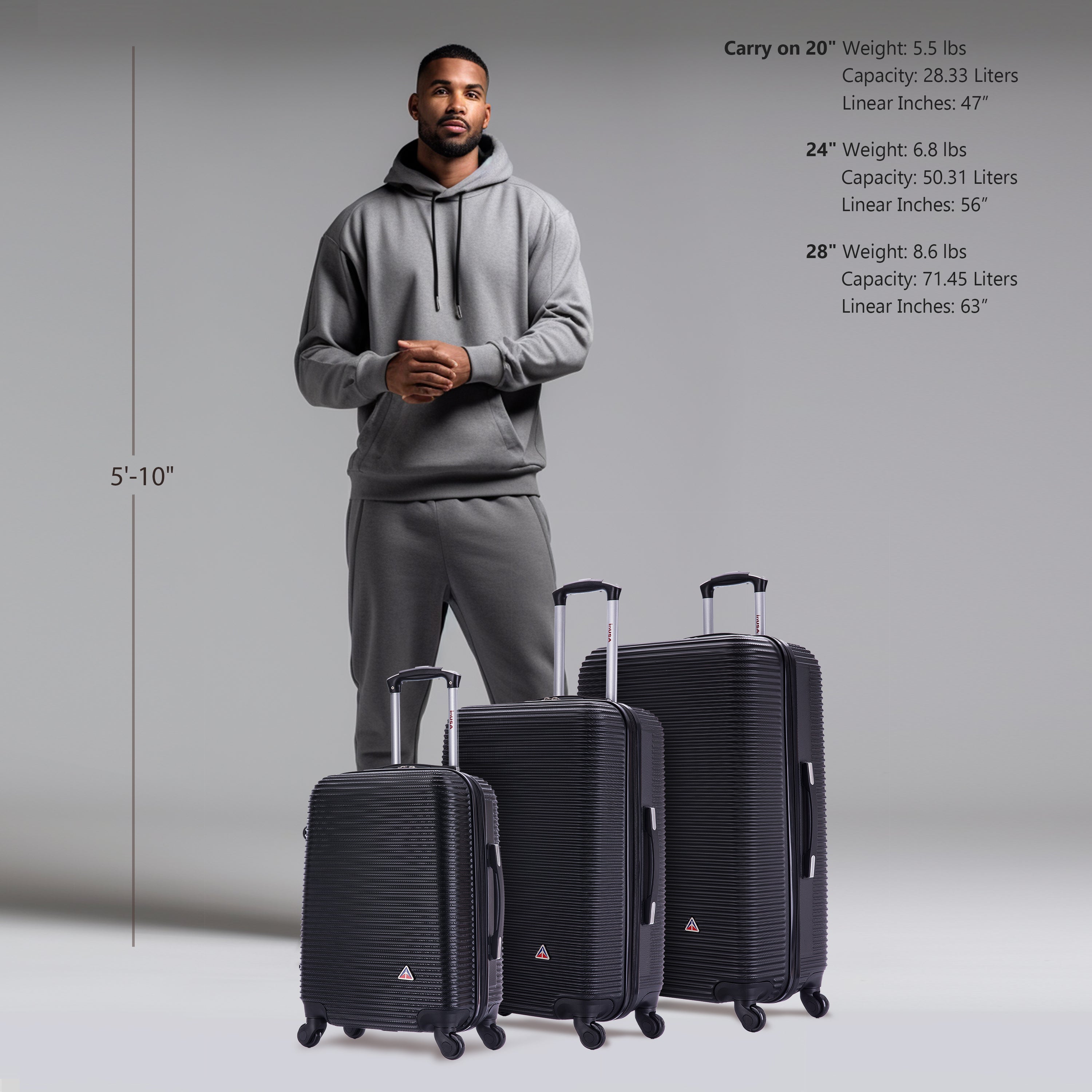 InUSA Luggage Royal 3 Piece Set 20"/24"/28" Spinner Suitcase Collection