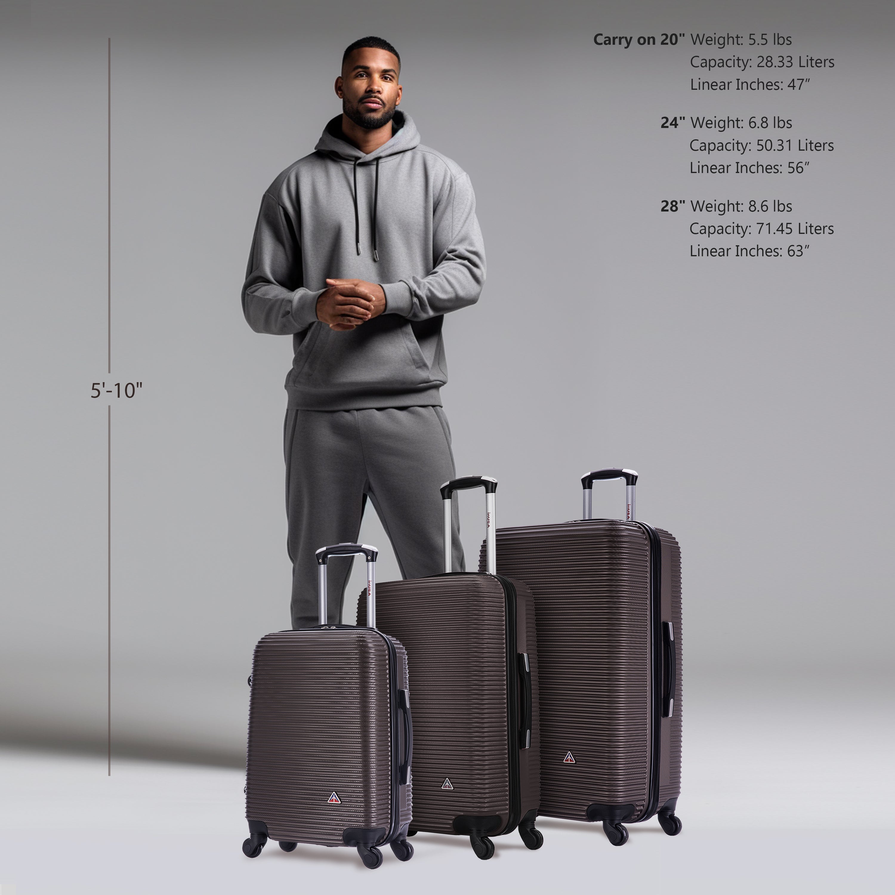 InUSA Luggage Royal 3 Piece Set 20"/24"/28" Spinner Suitcase Collection