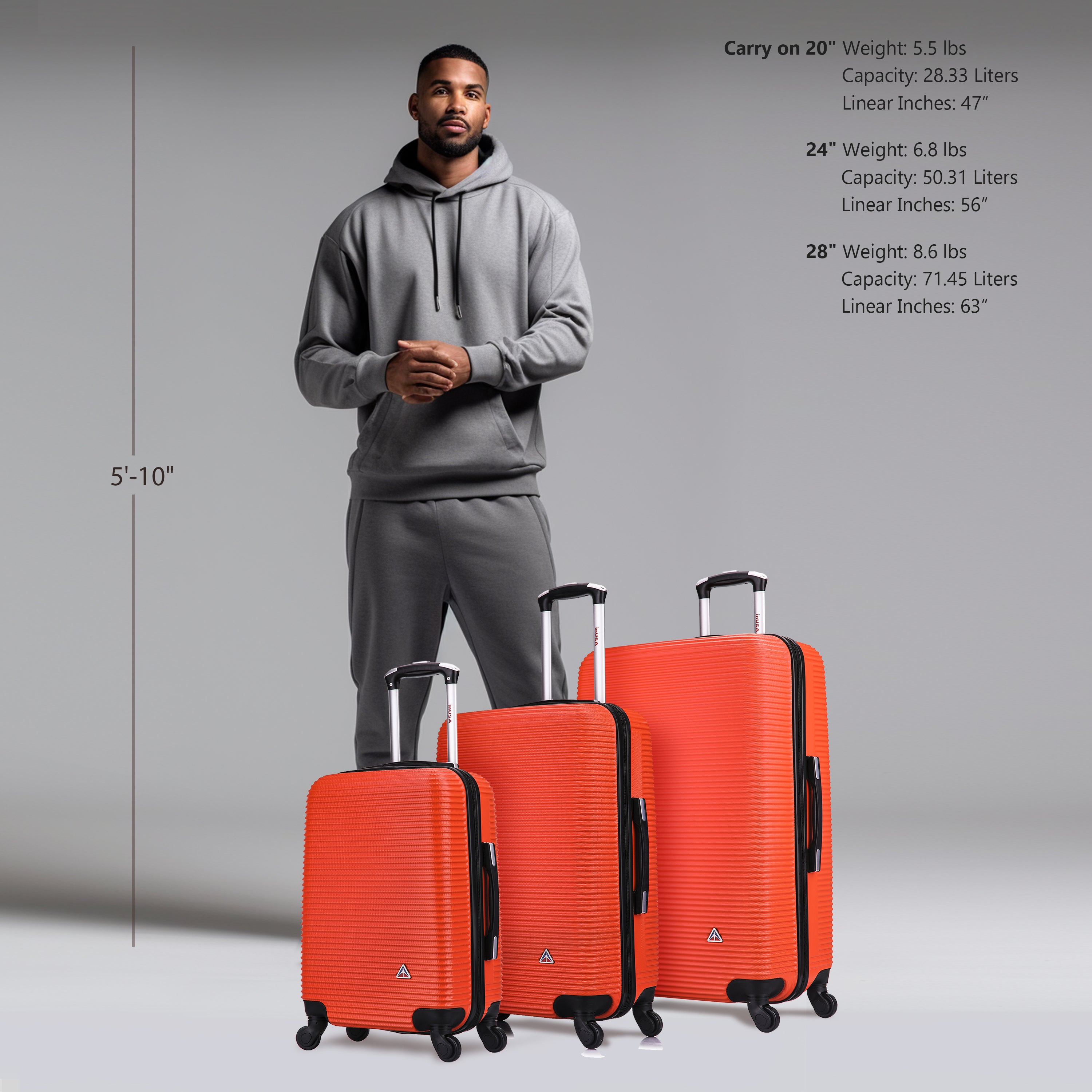 InUSA Luggage Royal 3 Piece Set 20"/24"/28" Spinner Suitcase Collection