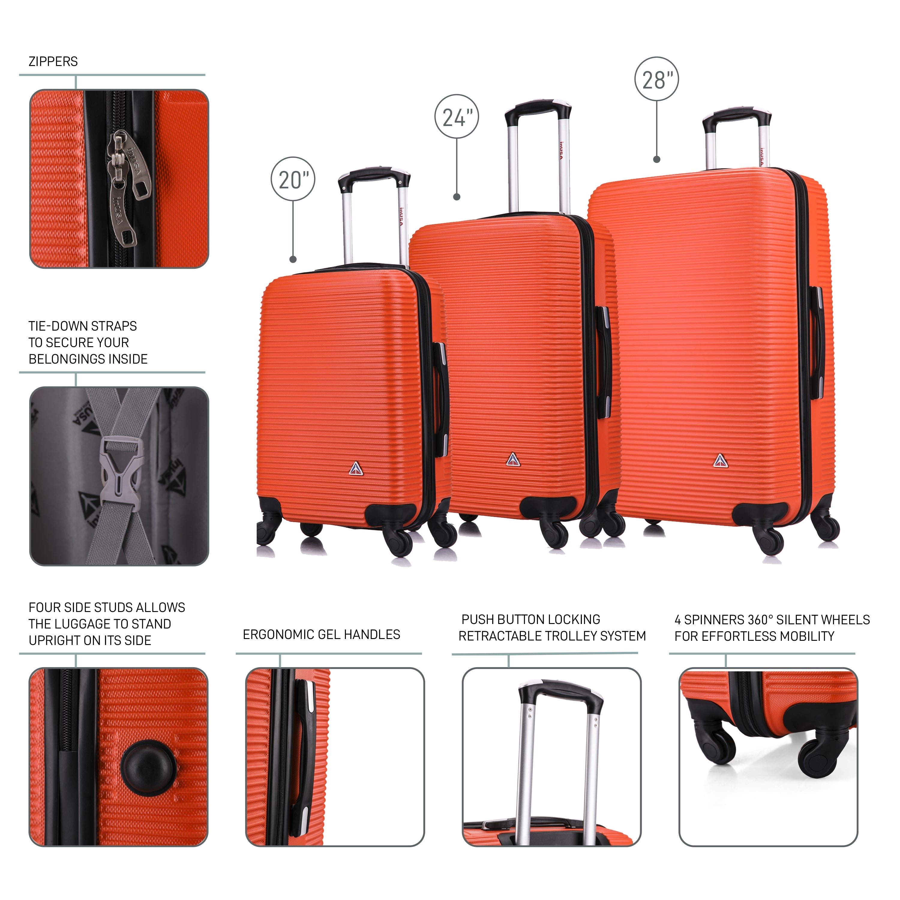 InUSA Luggage Royal 3 Piece Set 20"/24"/28" Spinner Suitcase Collection