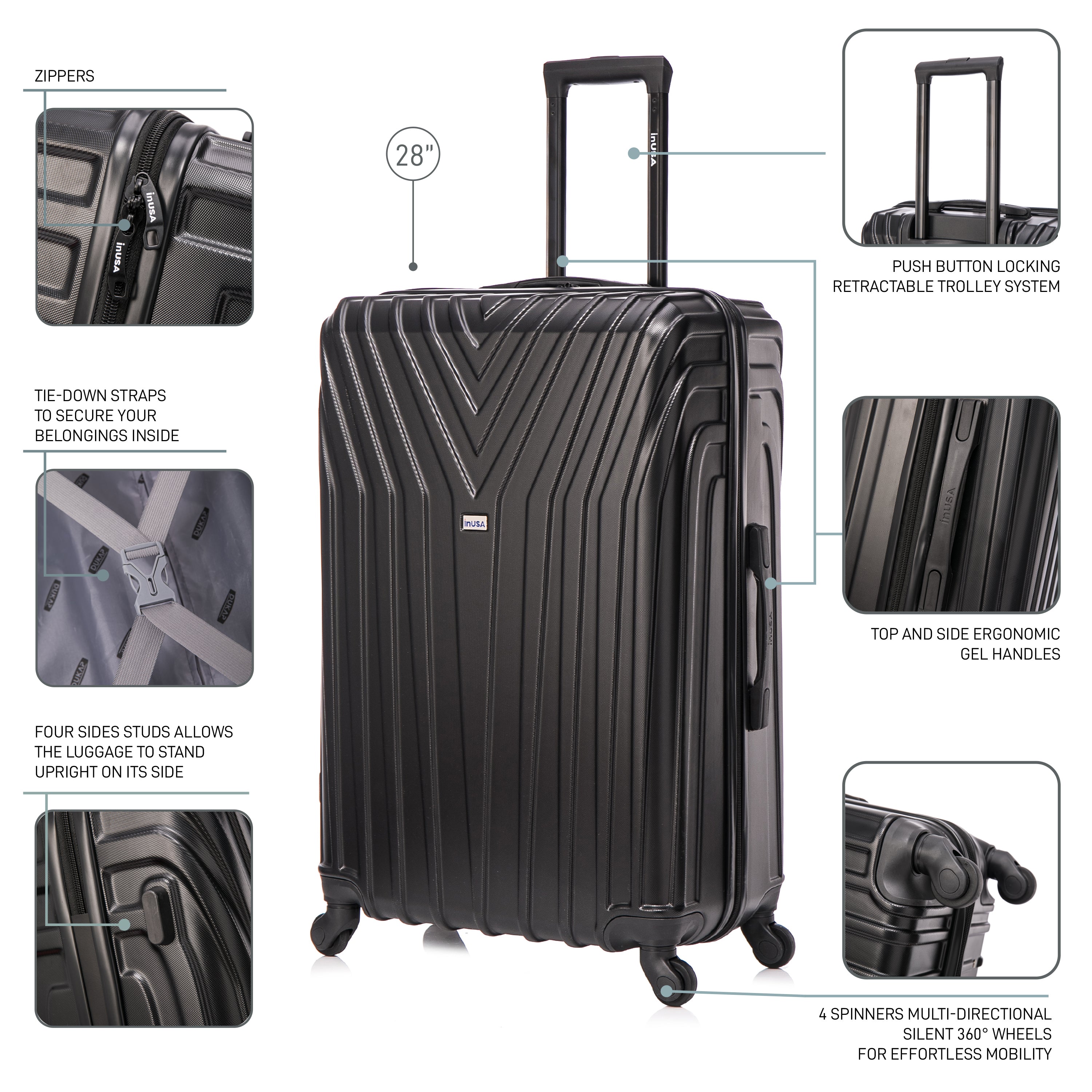 InUSA Luggage Vasty 3 Piece Set 20"/24"/28" Spinner Suitcase Collection