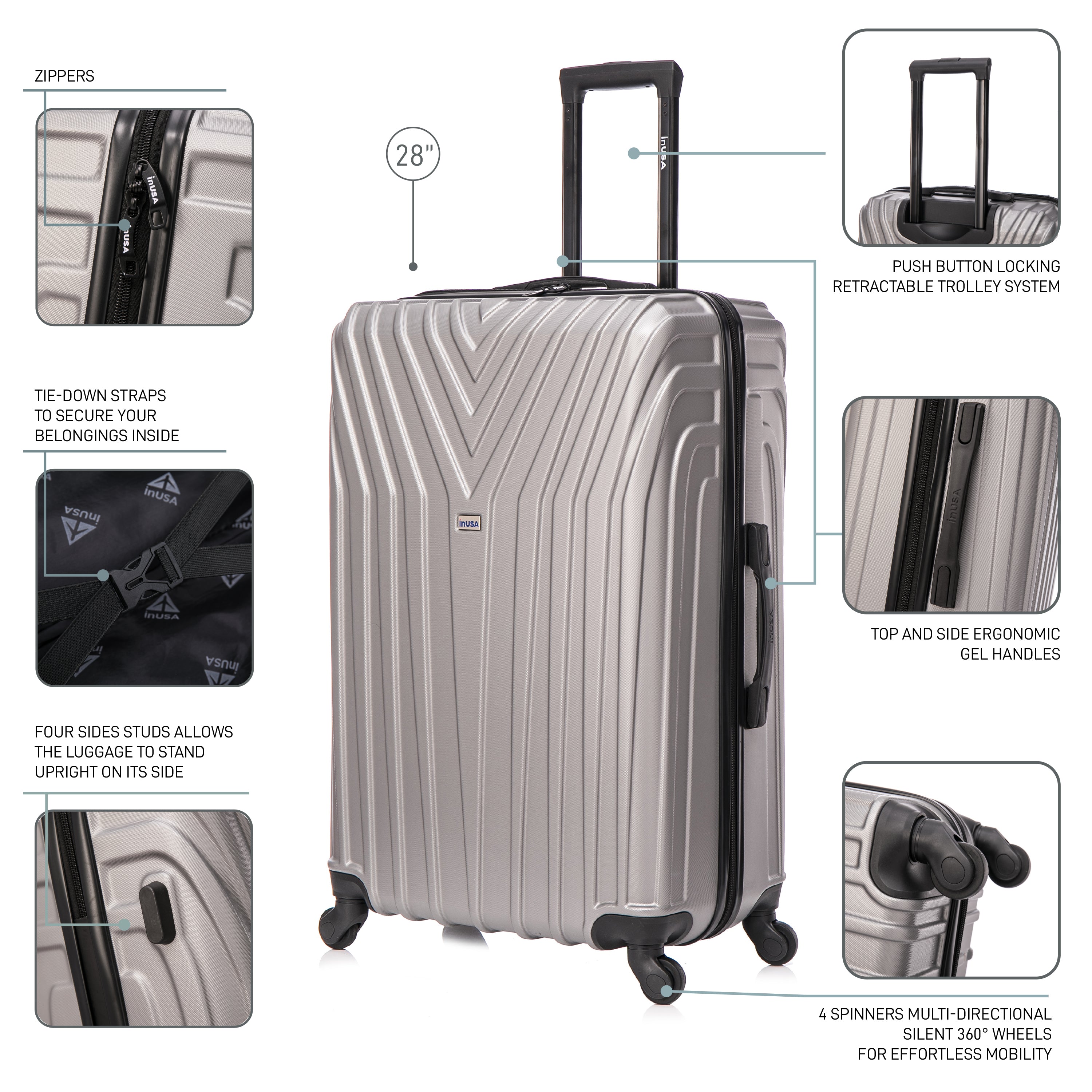 InUSA Luggage Vasty 3 Piece Set 20"/24"/28" Spinner Suitcase Collection