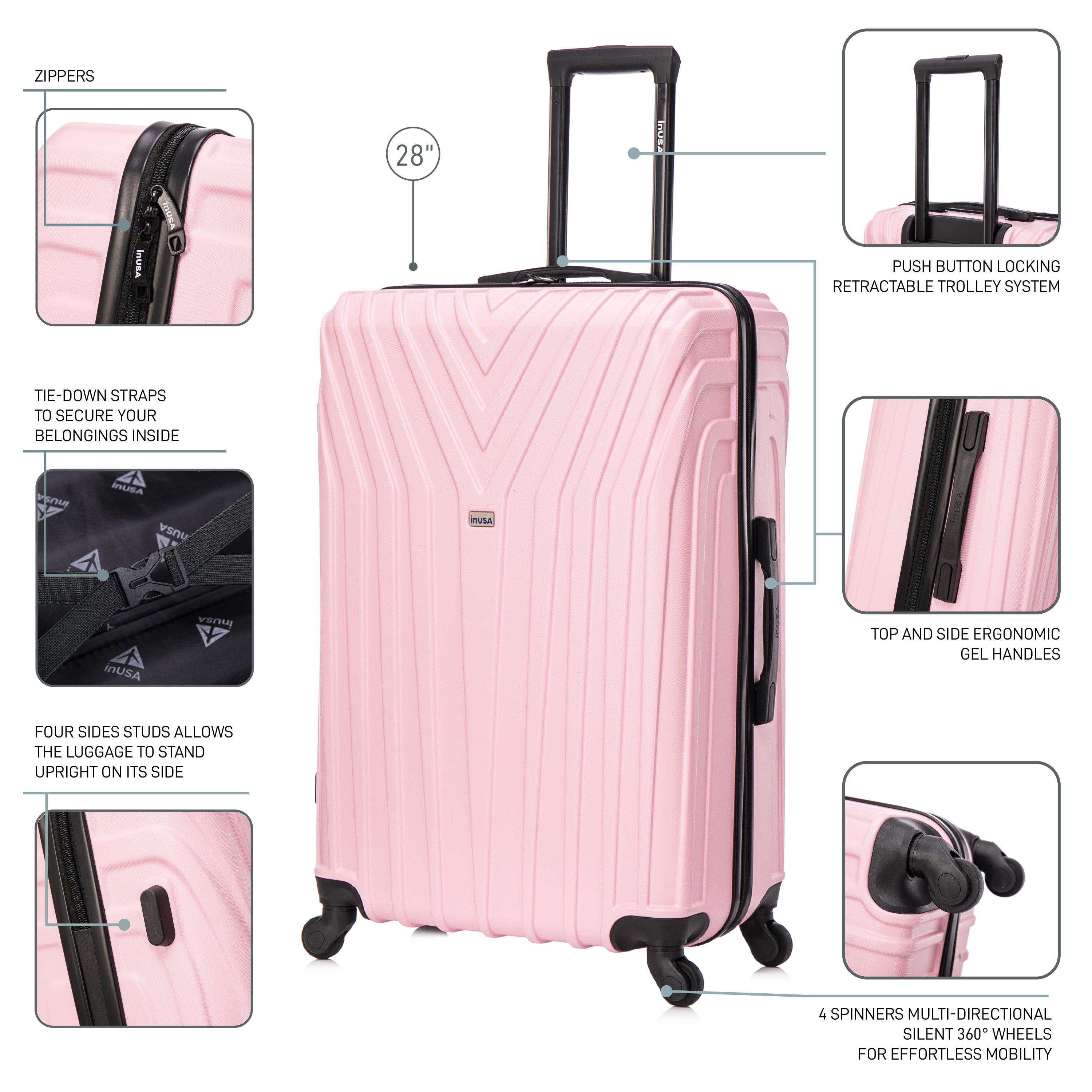 InUSA Luggage Vasty 3 Piece Set 20"/24"/28" Spinner Suitcase Collection