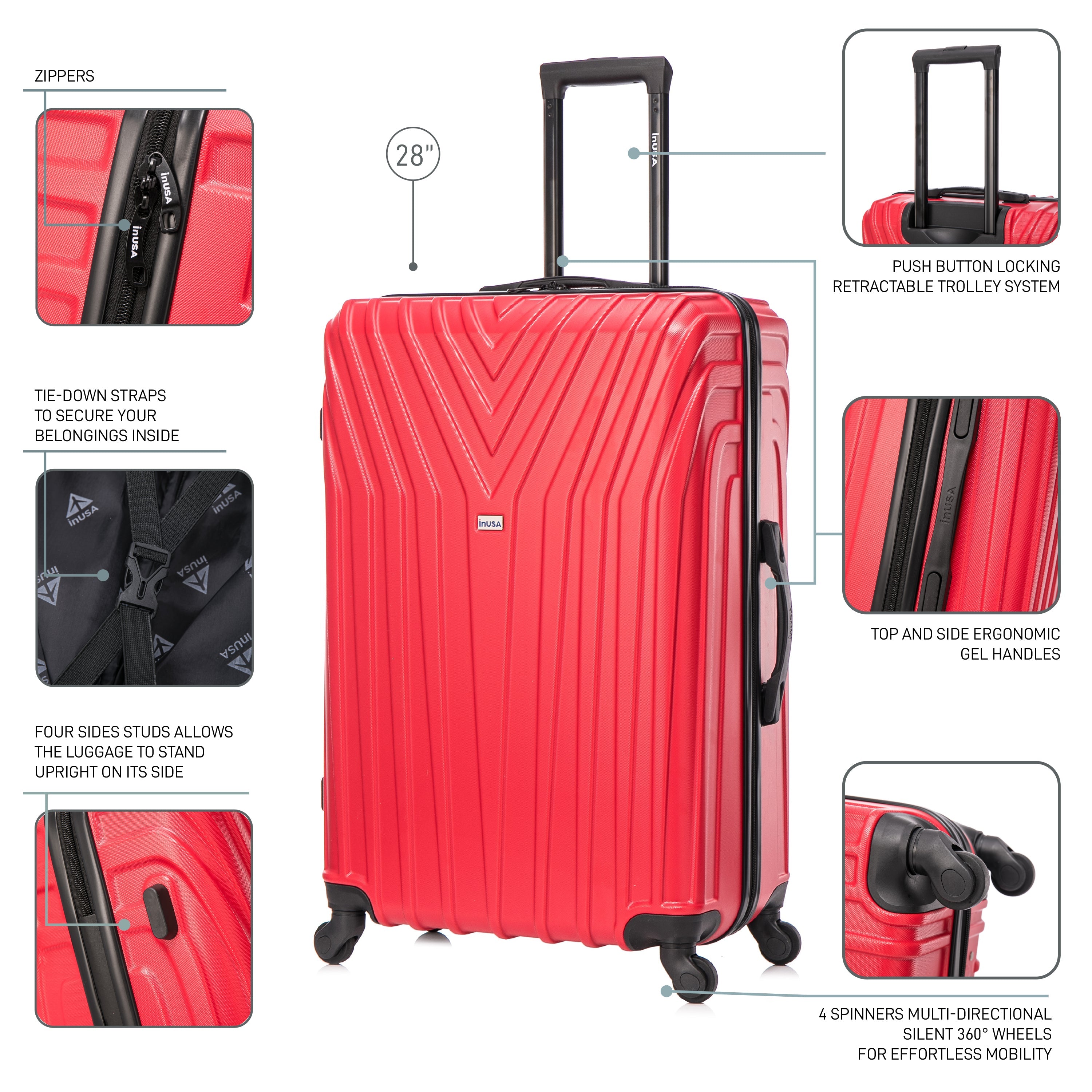 InUSA Luggage Vasty 3 Piece Set 20"/24"/28" Spinner Suitcase Collection