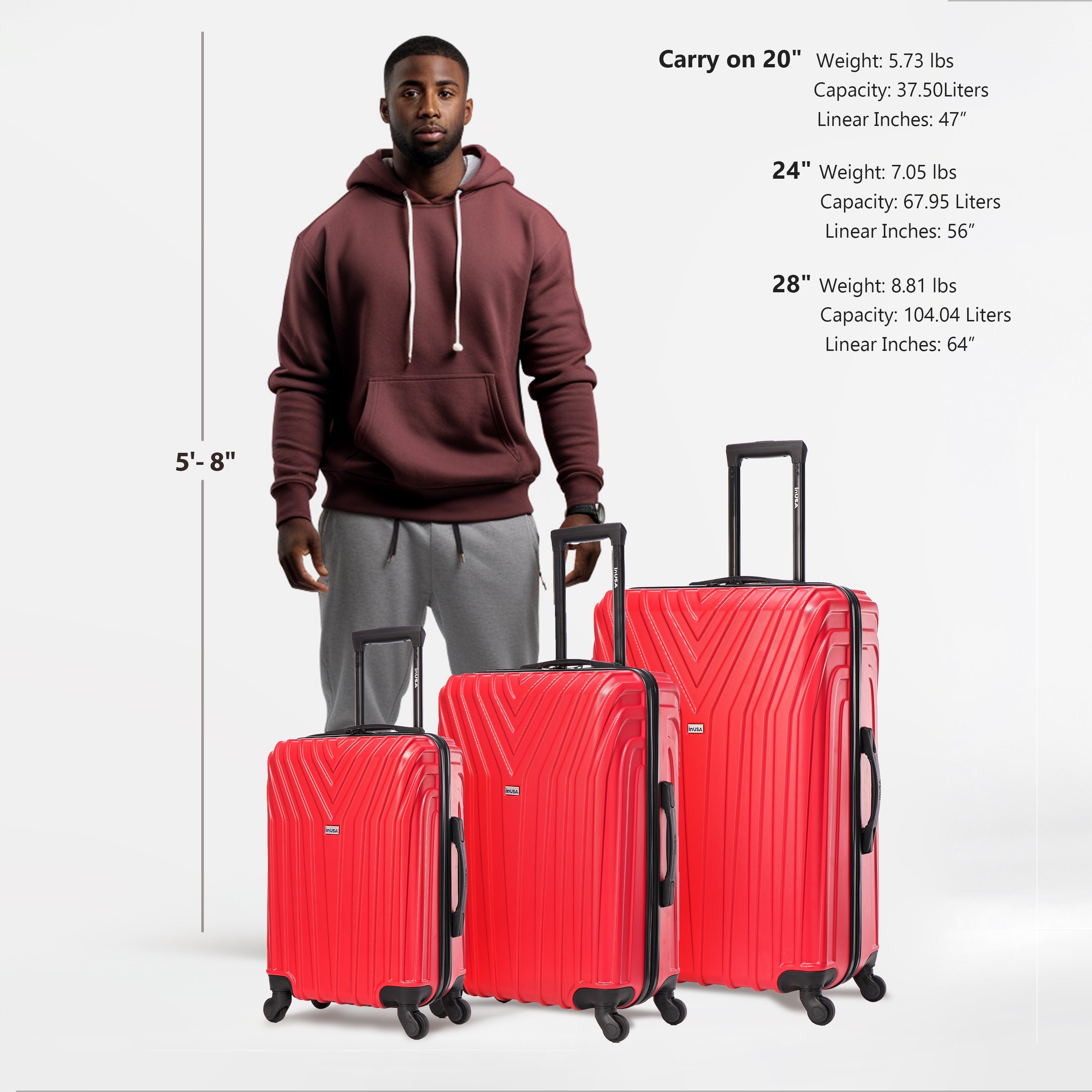 InUSA Luggage Vasty 3 Piece Set 20"/24"/28" Spinner Suitcase Collection