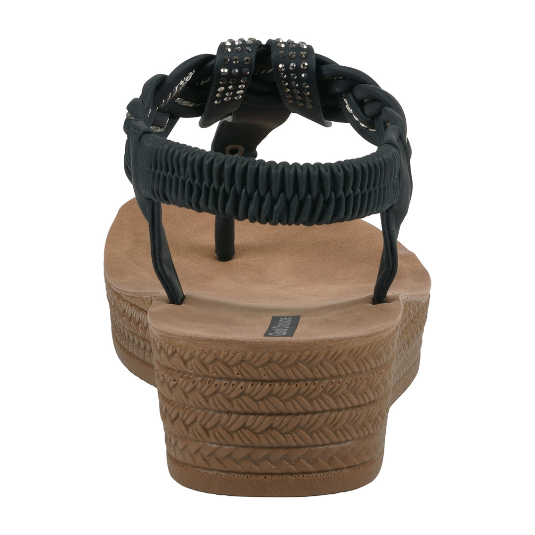 GC Shoes Women's Ivana Black Embellished Cross Strap Wedge Sandals