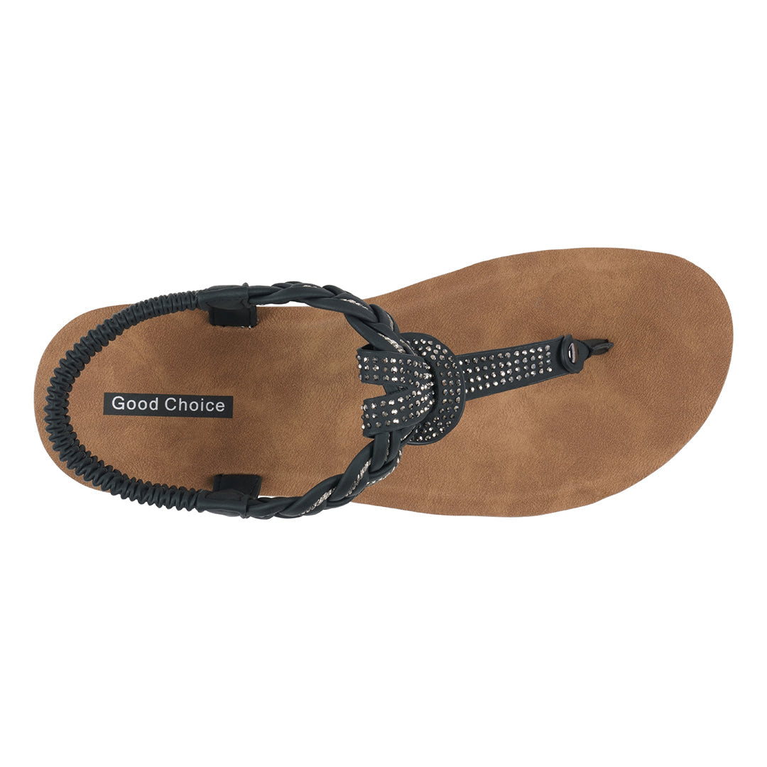 GC Shoes Women's Ivana Black Embellished Cross Strap Wedge Sandals