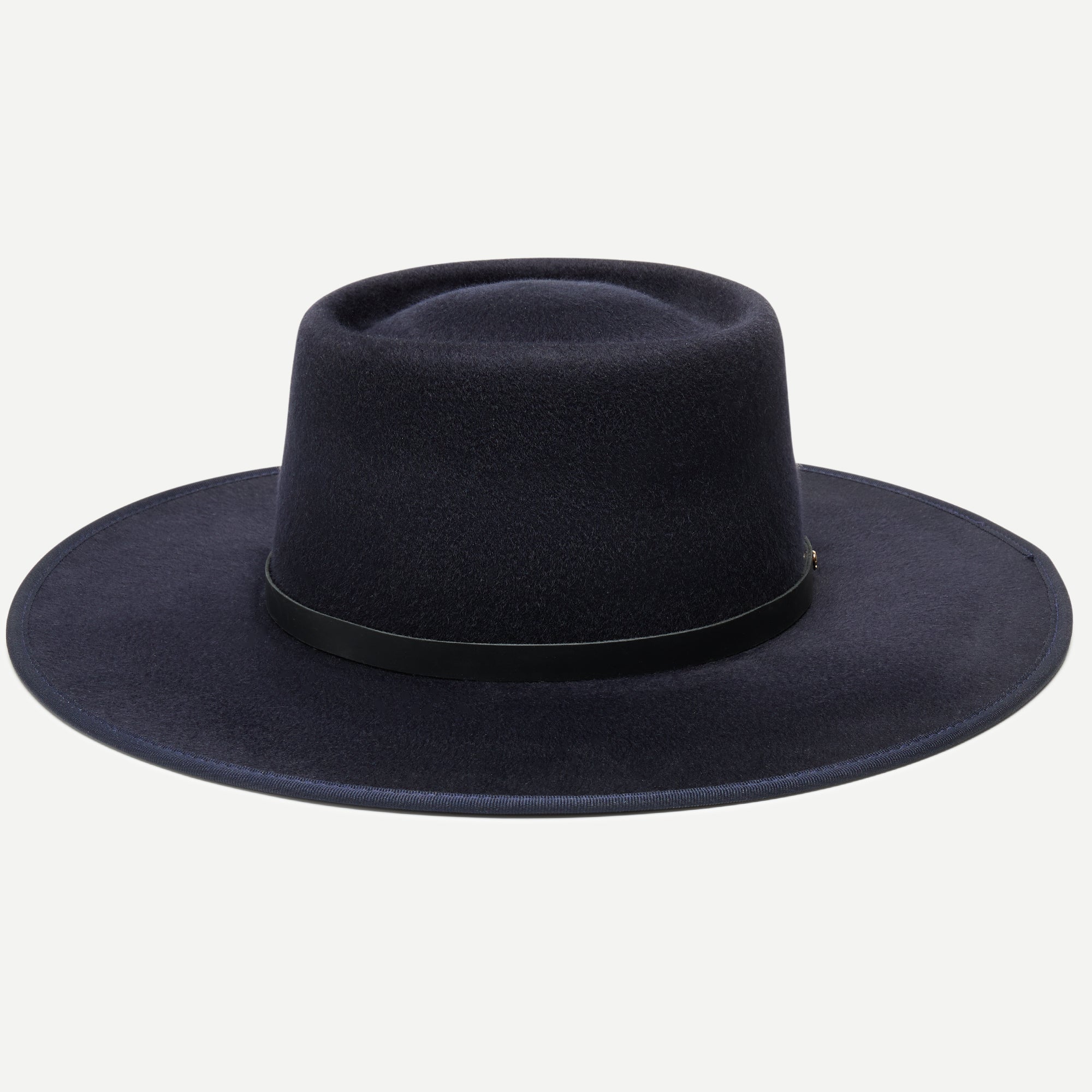 Black fedora hat on a white background