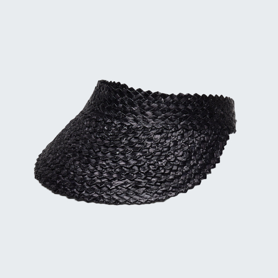 Black woven visor on a white background