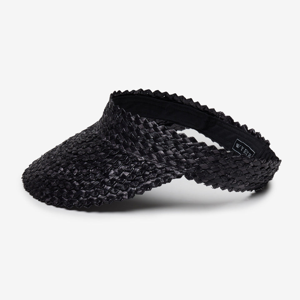 Black woven visor on a white background