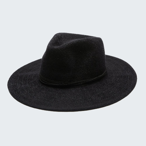 Black fedora hat on a white background