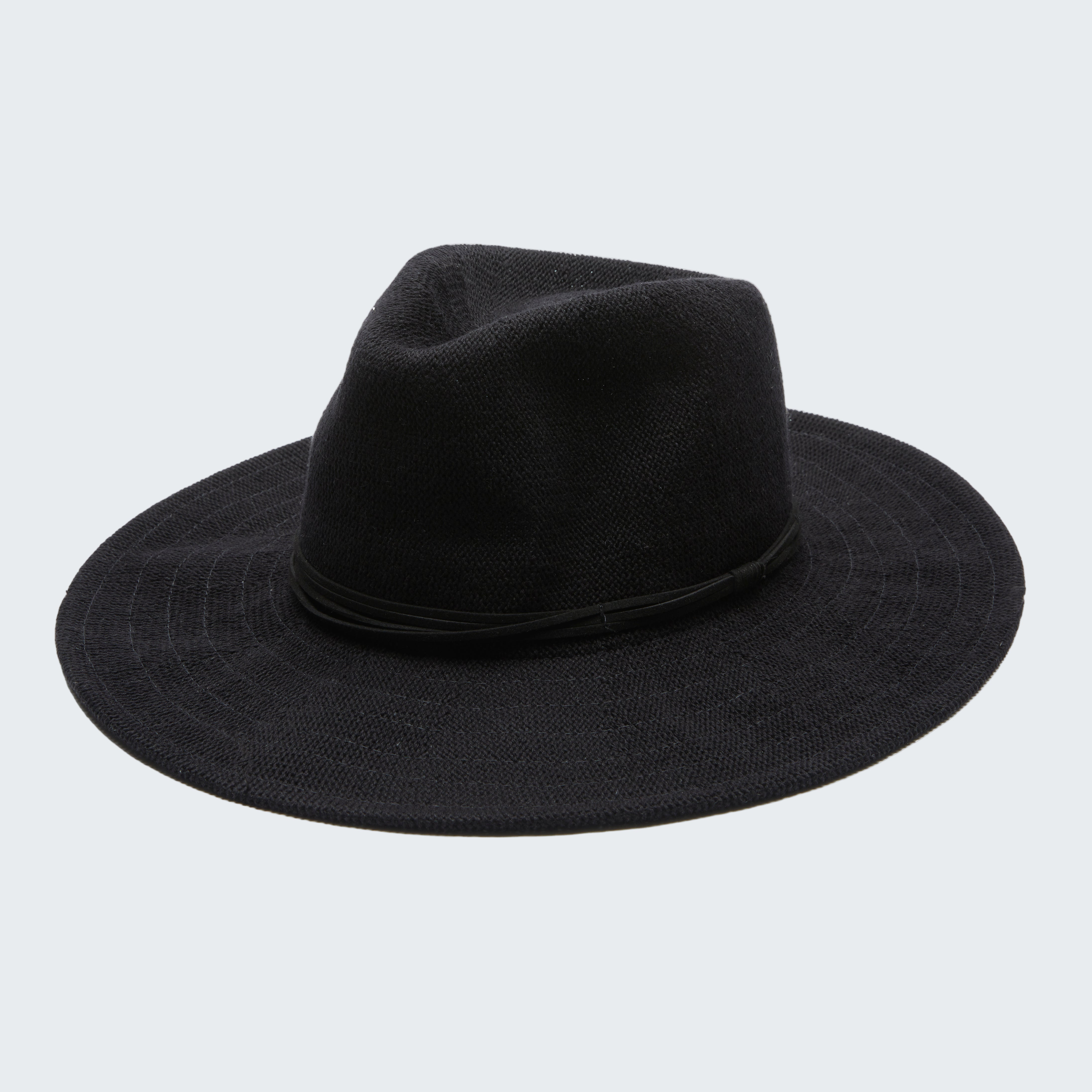 Black fedora hat on a white background