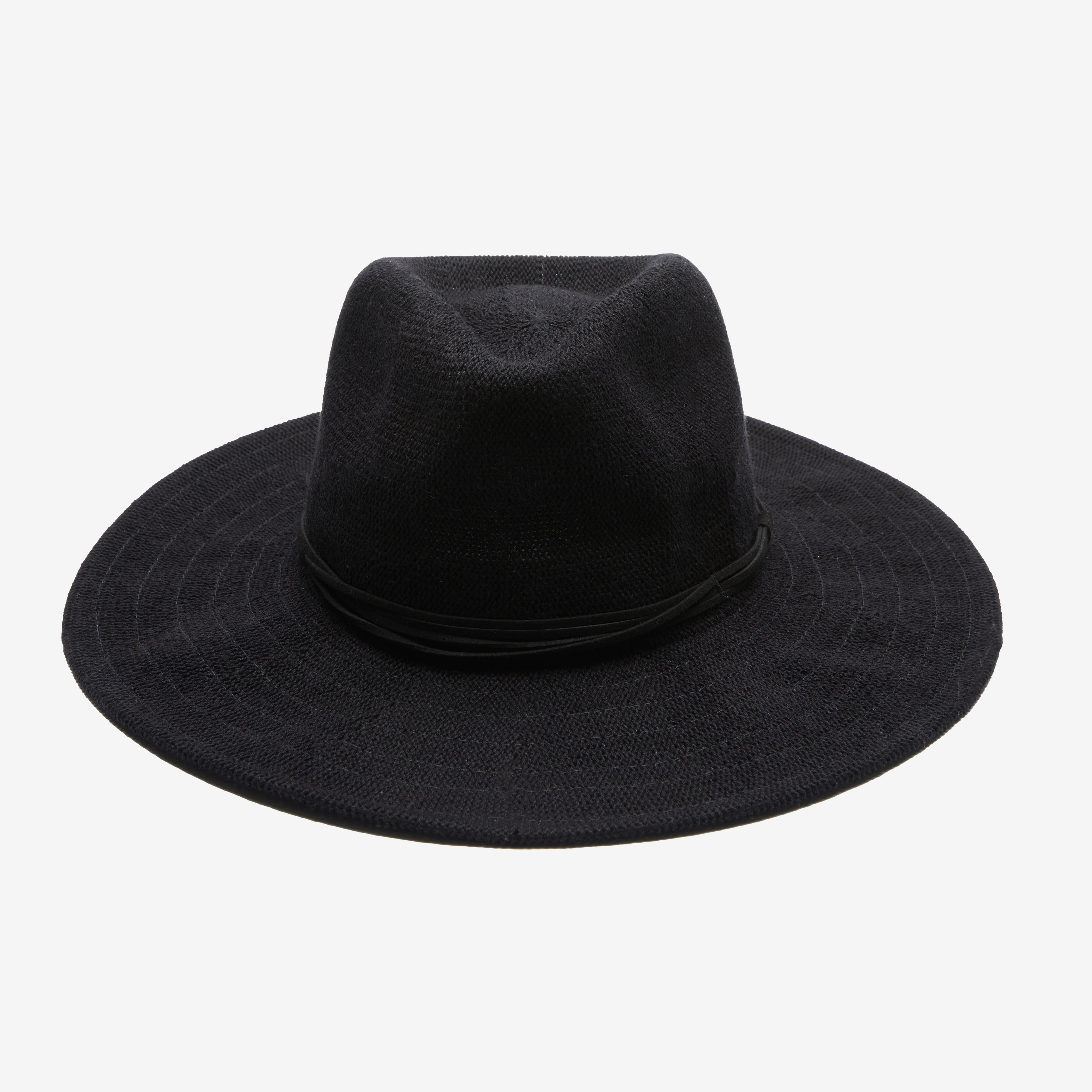 Black fedora hat on a light gray background