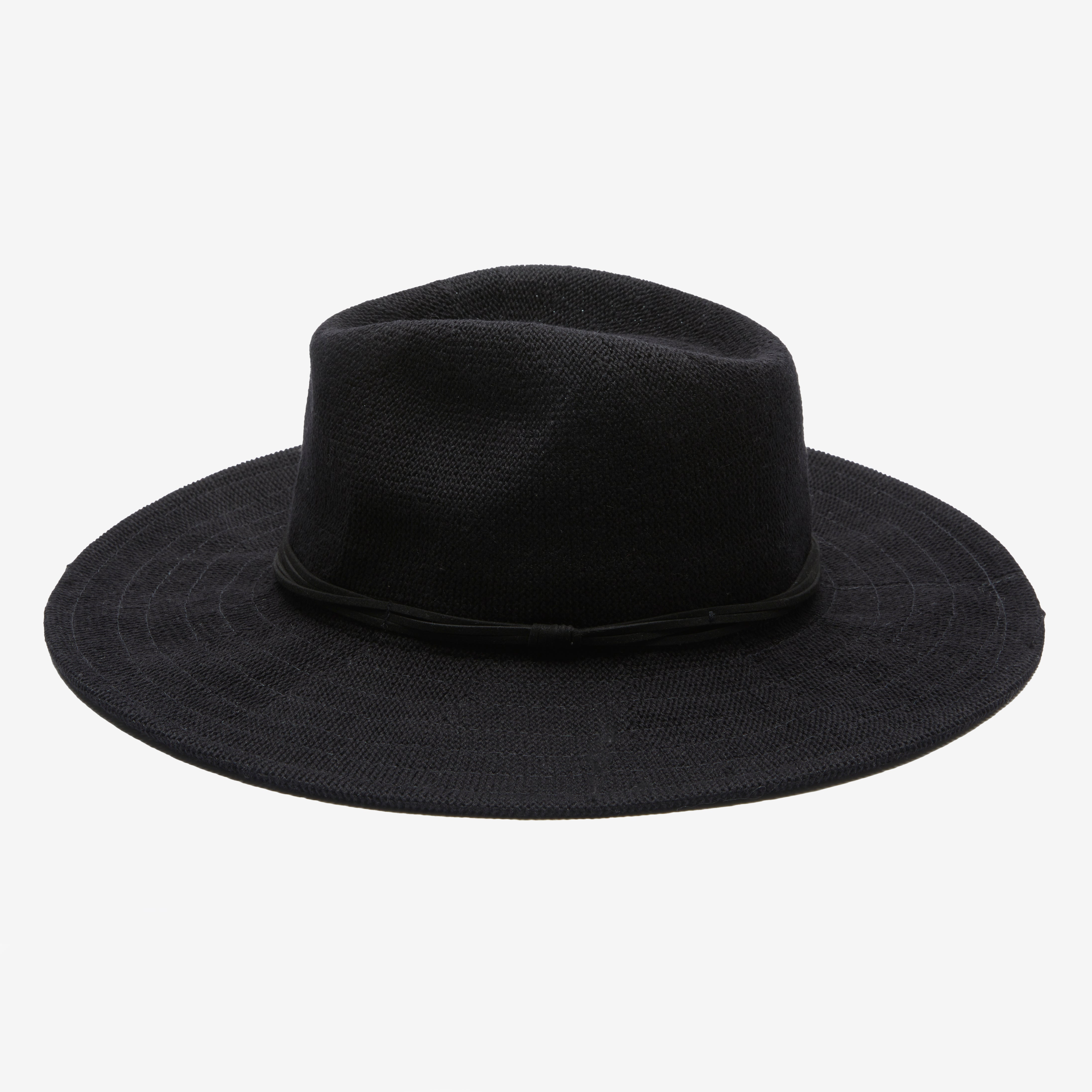 Black fedora hat on a white background