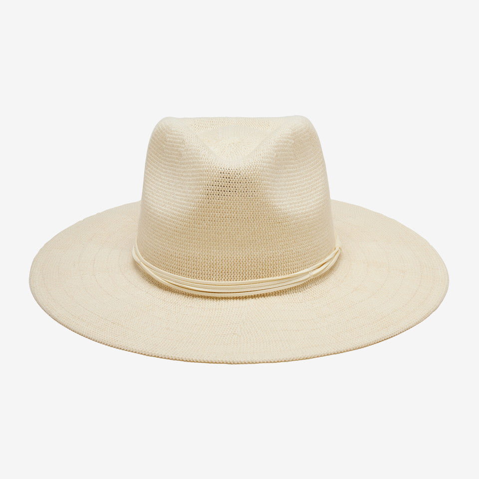 Beige straw hat on a white background