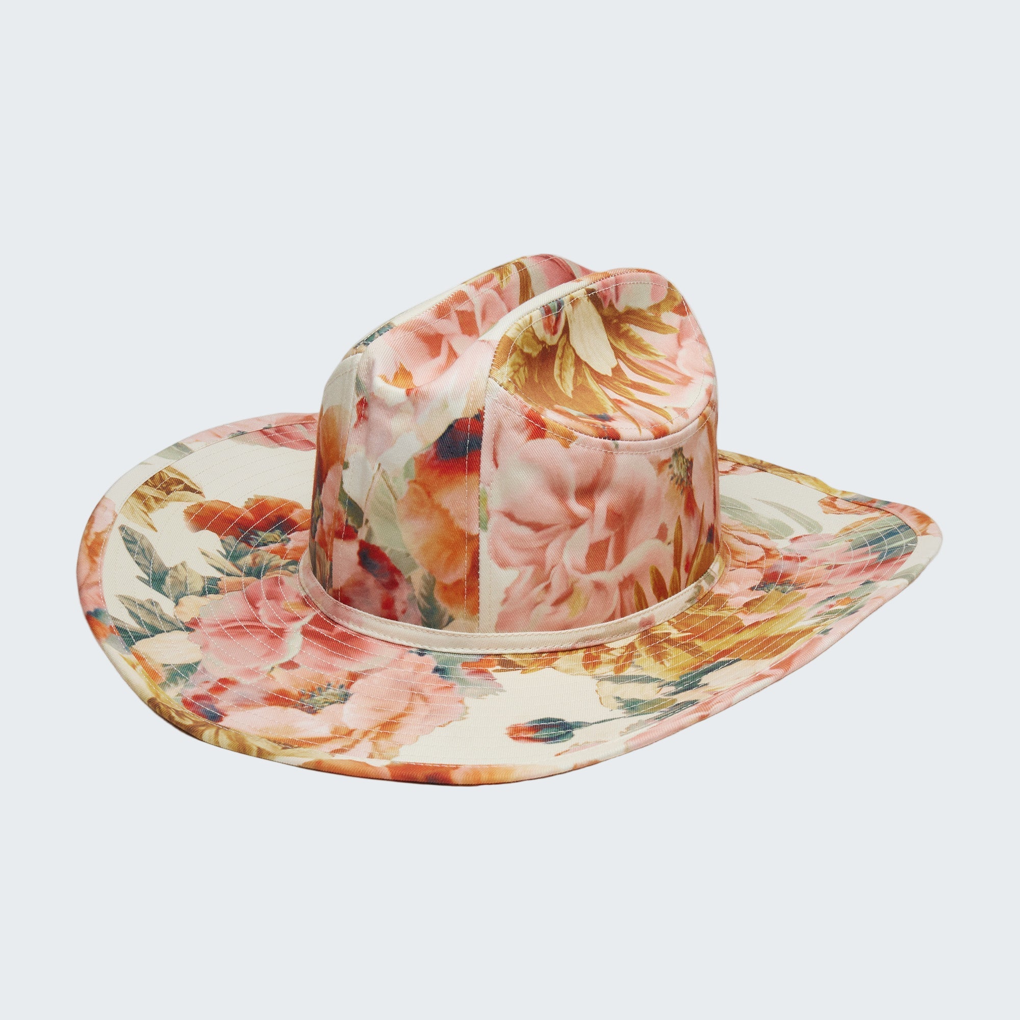 Floral-patterned hat on a white background