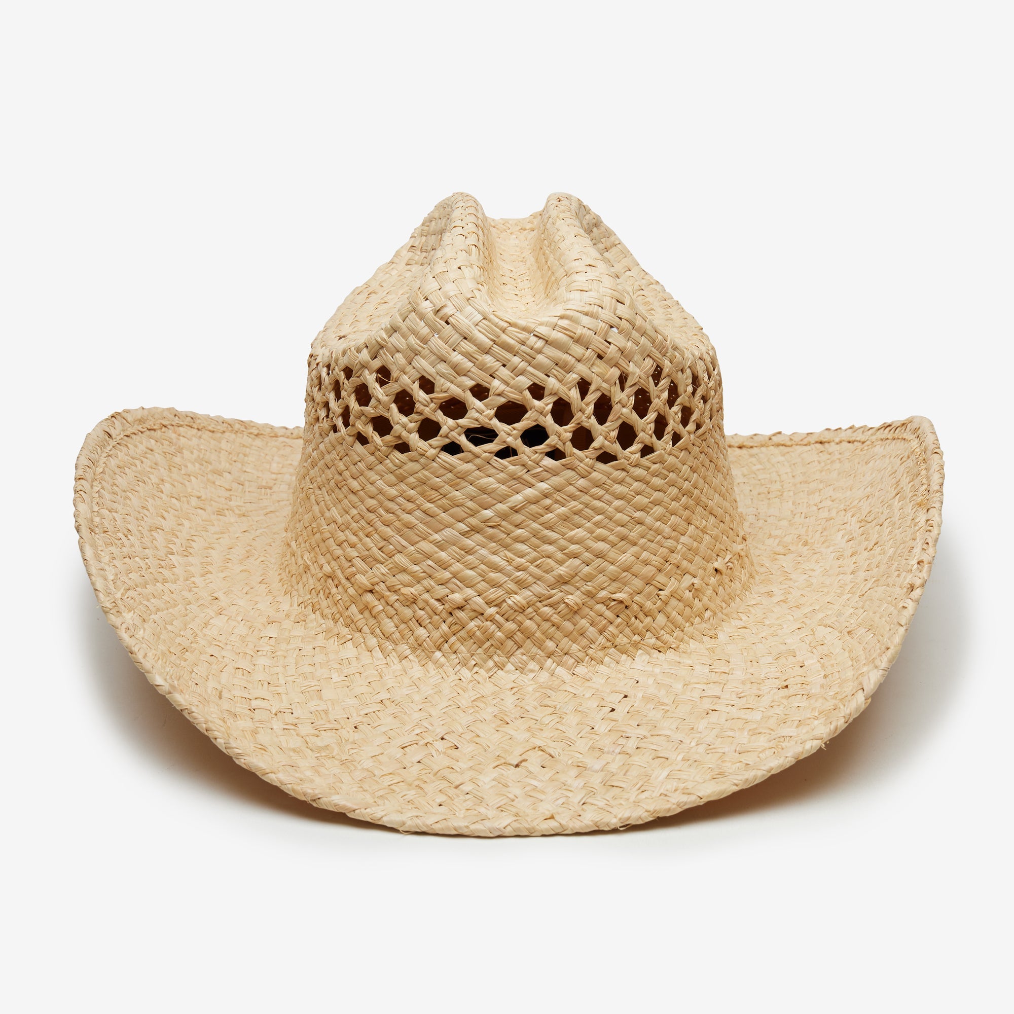 Beige straw cowboy hat on a light gray background