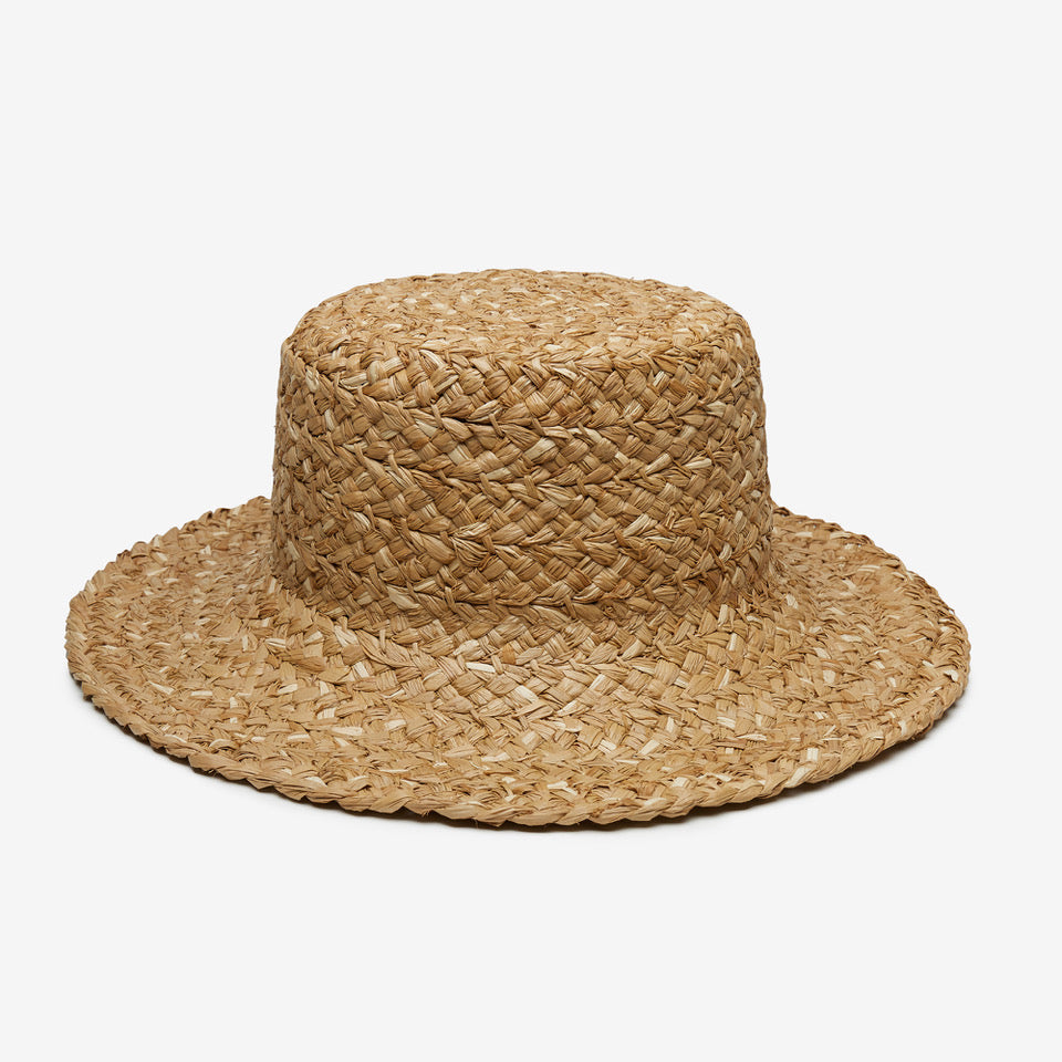 Woven straw hat on a white background