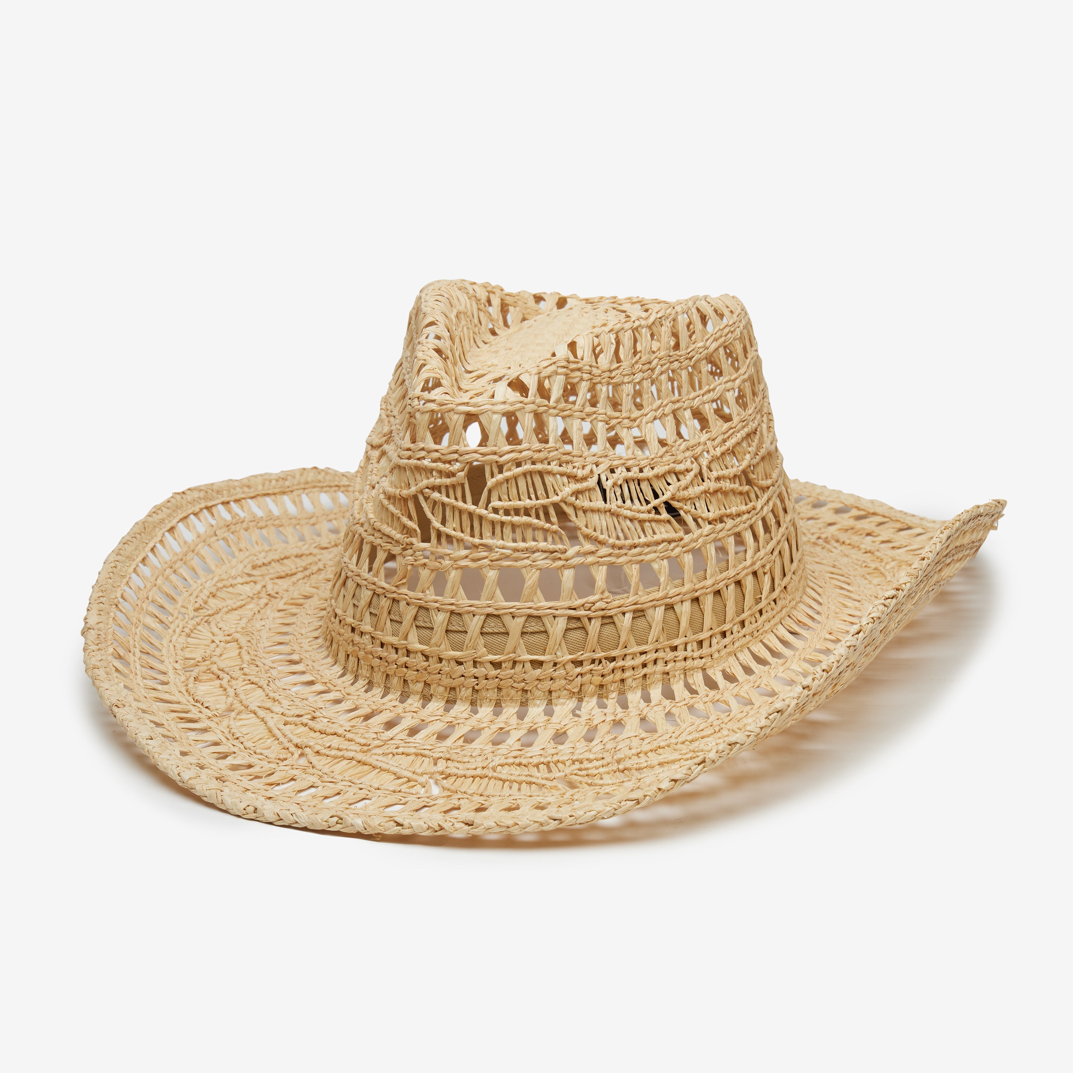Woven straw hat on a white background