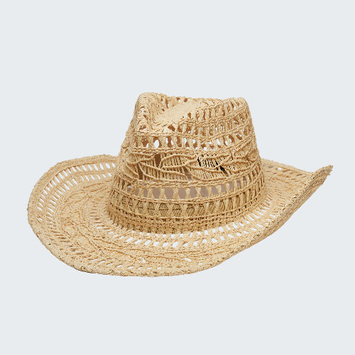 Woven straw hat on a white background