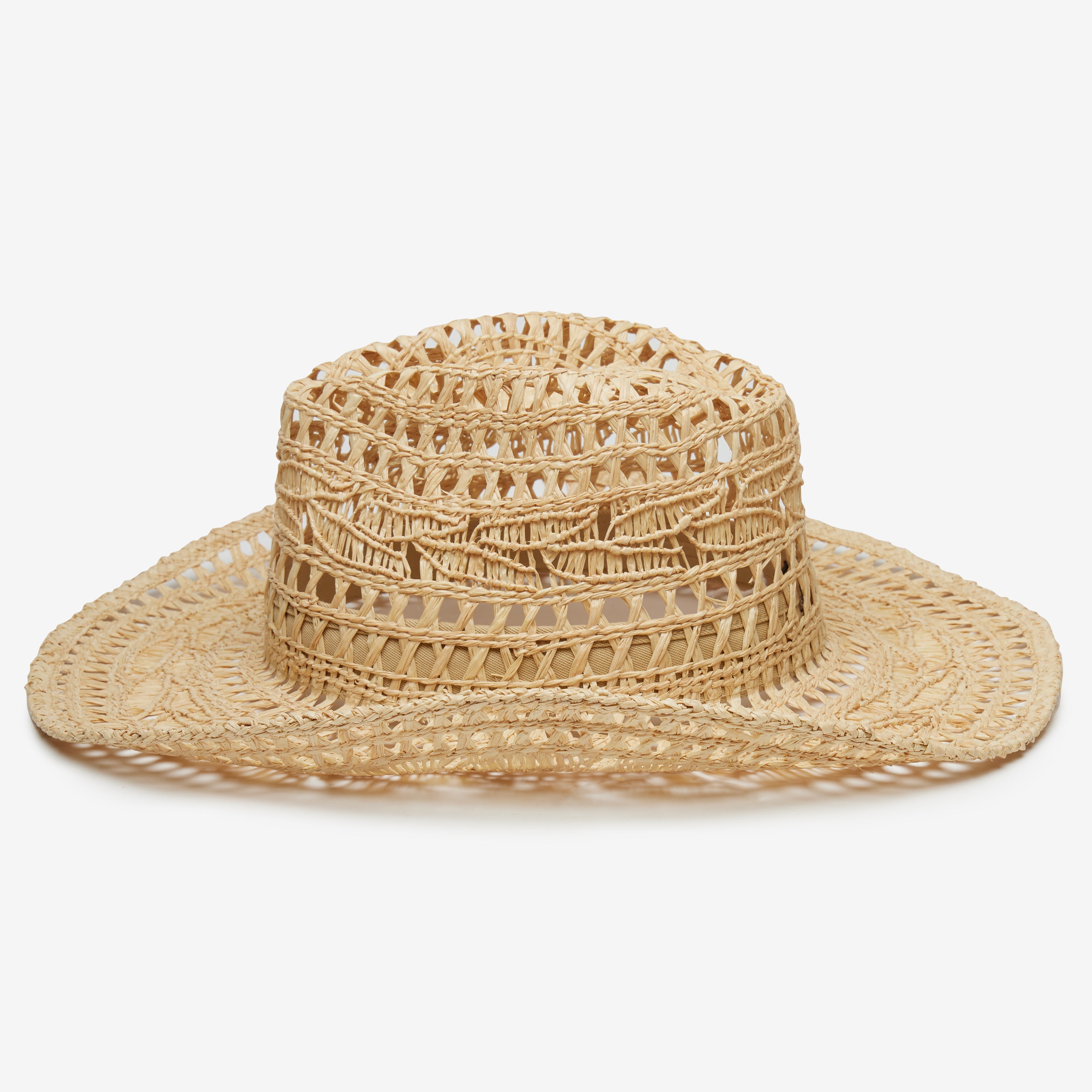 Woven straw hat on a white background