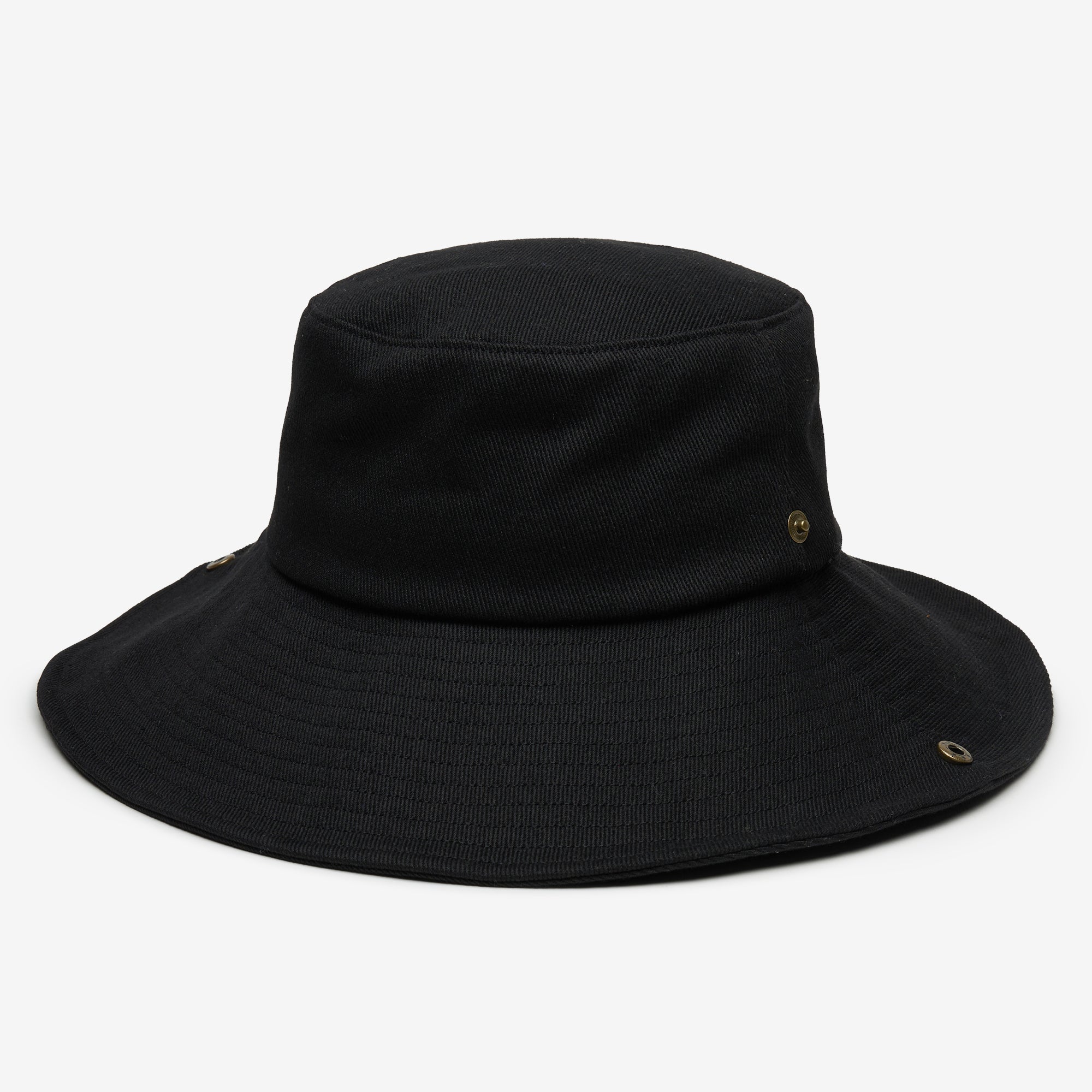 Black bucket hat on a white background