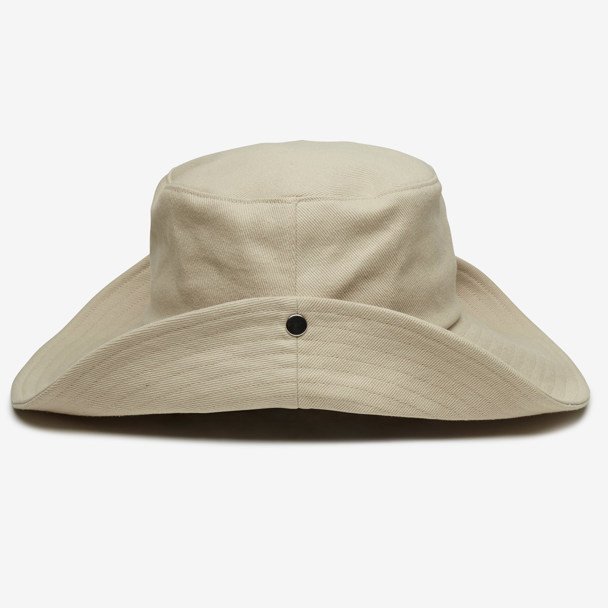 Beige wide-brimmed hat on a white background