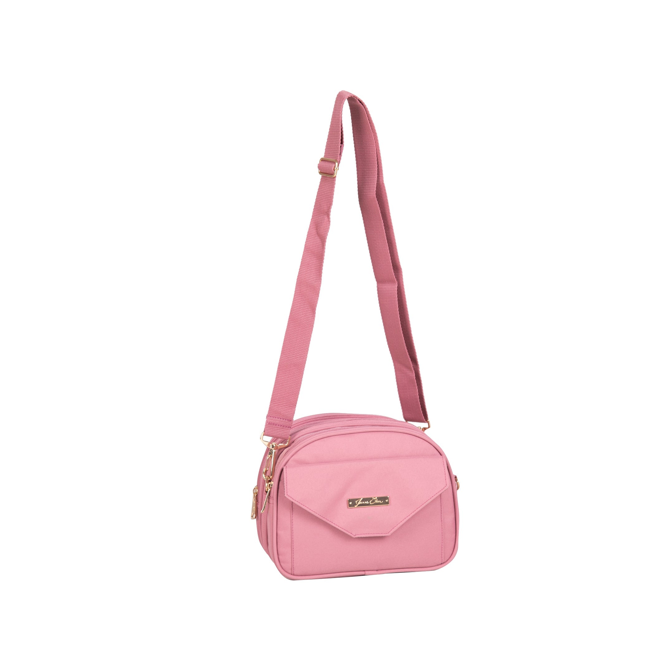 Pink crossbody bag on a white background