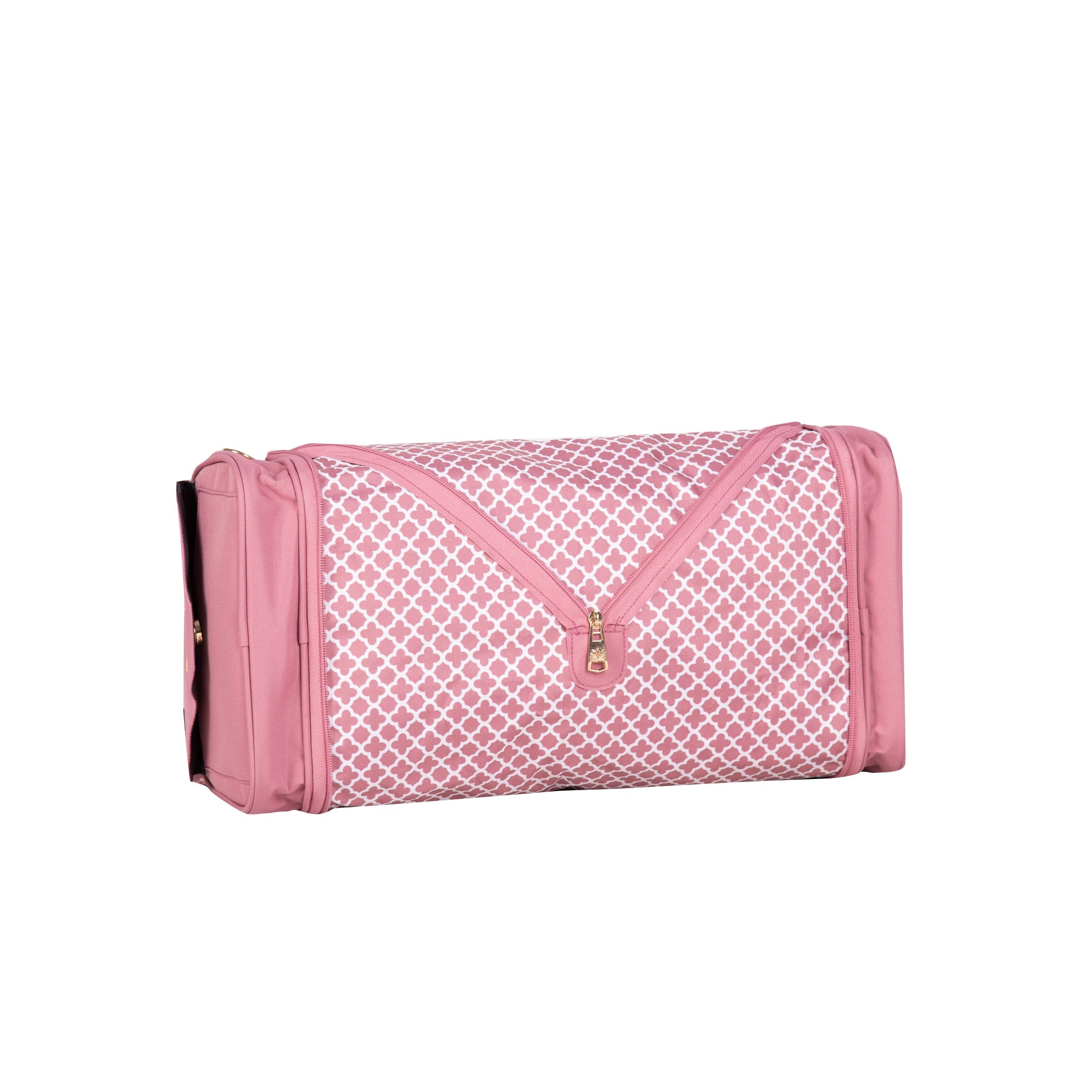 Pink mesh bag with zipper on a white background