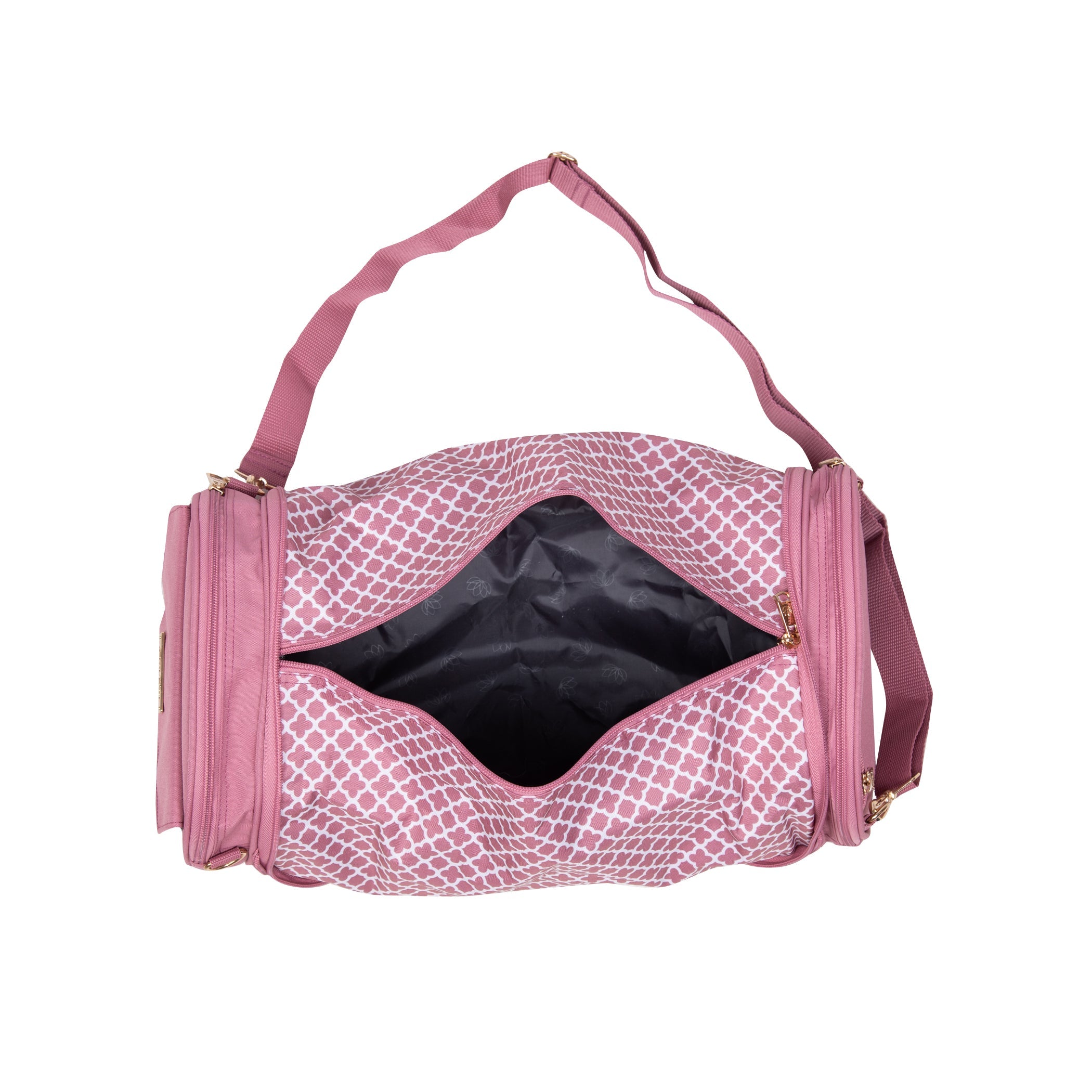 Pink mesh bag with a strap on a white background