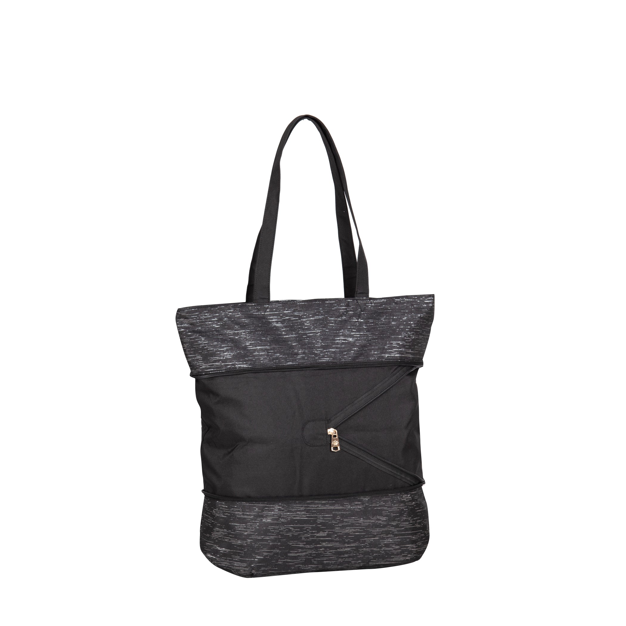 Black and gray tote bag on a white background