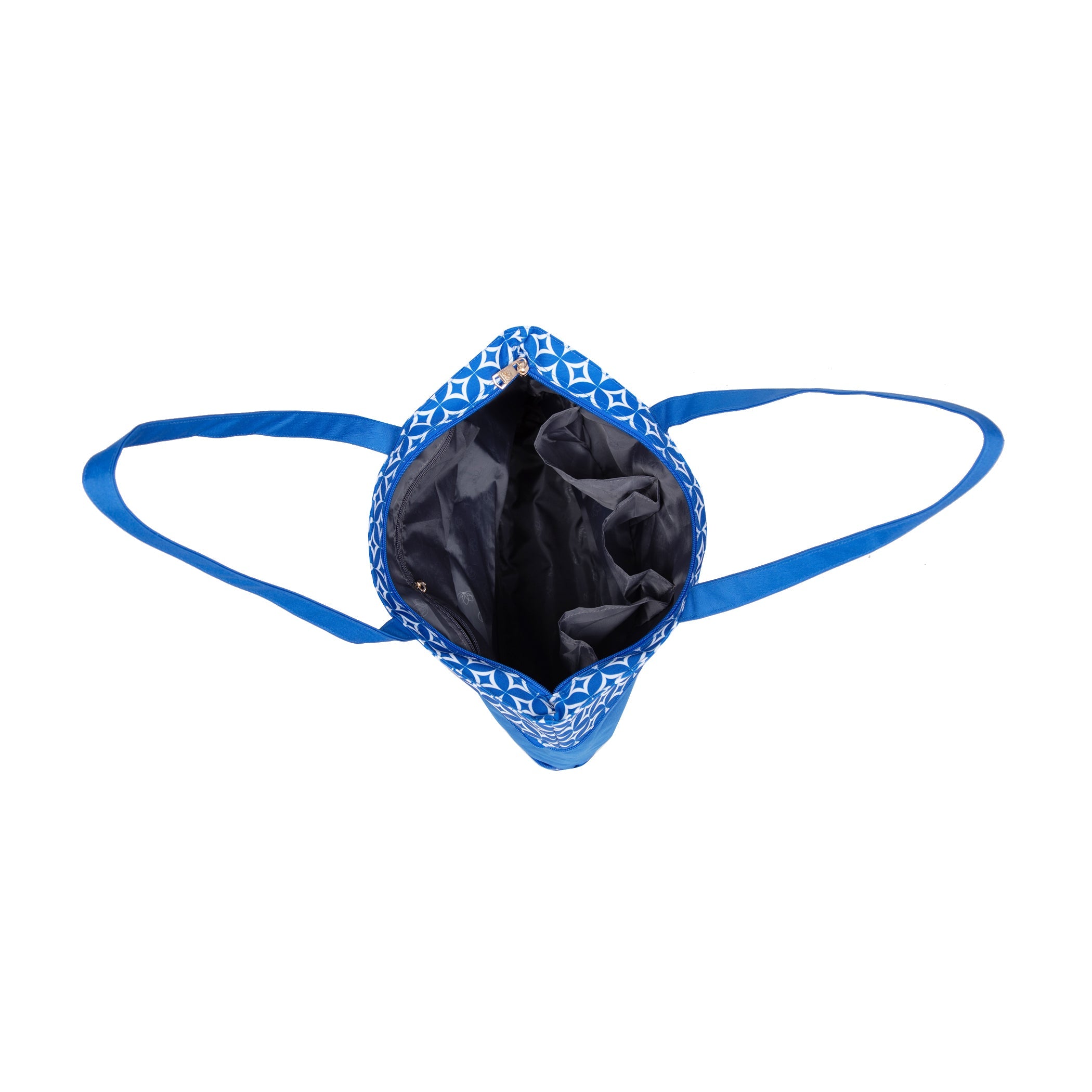Blue headband with a patterned design on a white background