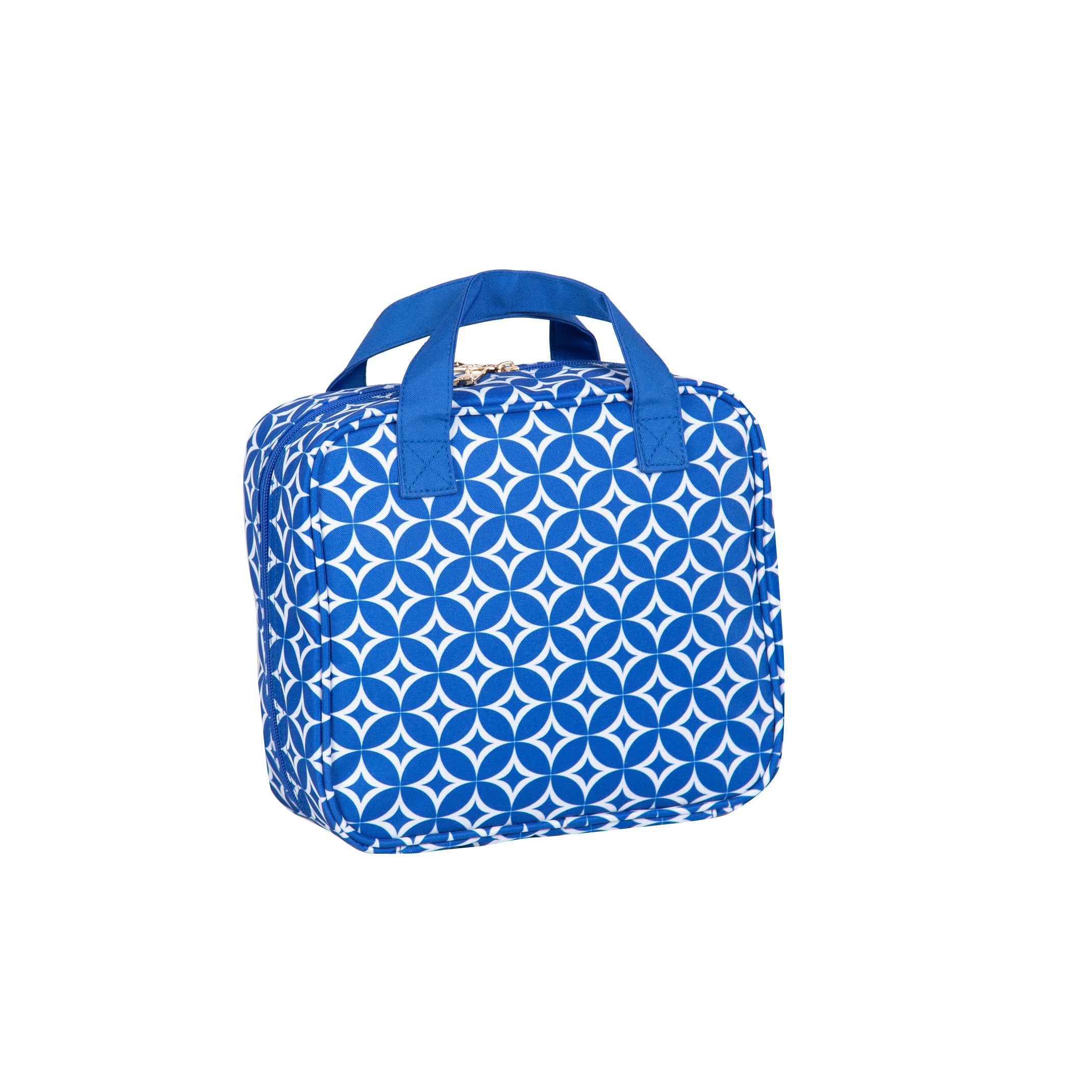 Blue patterned bag on a white background