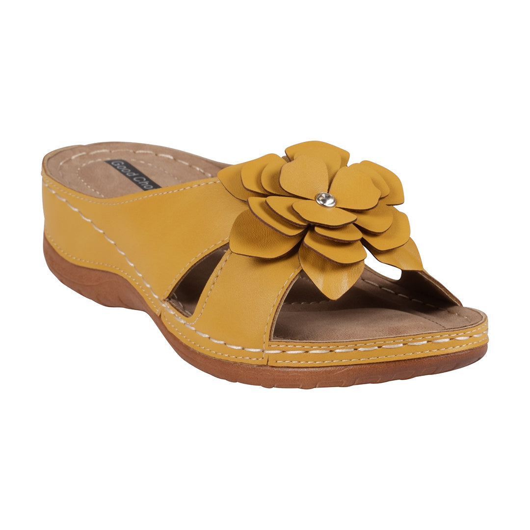 GC Shoes Women's Joy Yellow Flower Flat Sandals