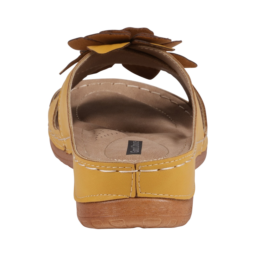 GC Shoes Women's Joy Yellow Flower Flat Sandals