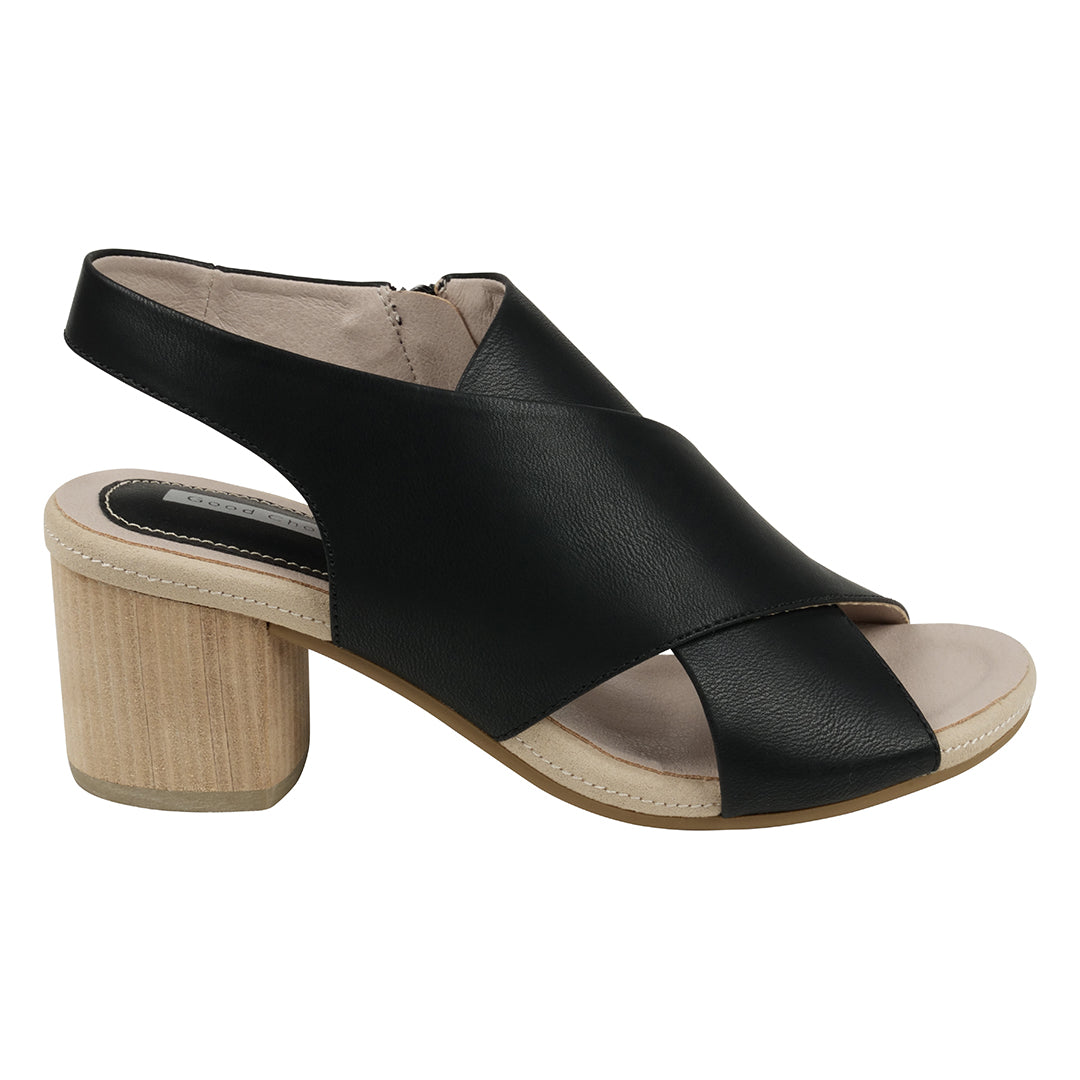Keefa Black Cross Strap Slingback Heeled Sandals - GC Shoes