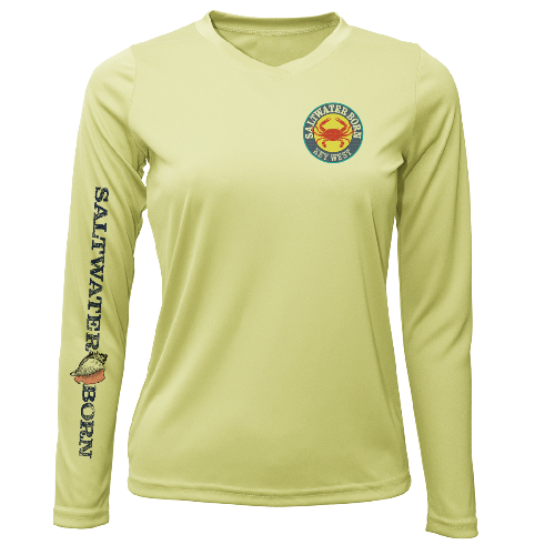 Light green long-sleeve shirt with a logo and text on a white background