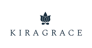 Kiragrace logo with a stylized leaf design on a white background
