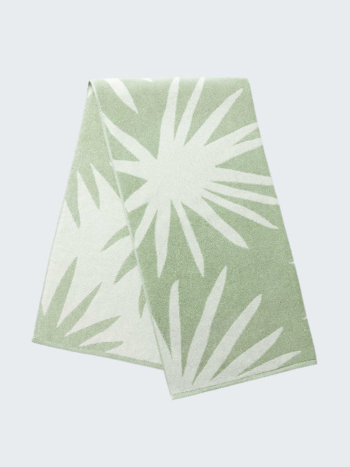 Two green and white patterned napkins on a light gray background