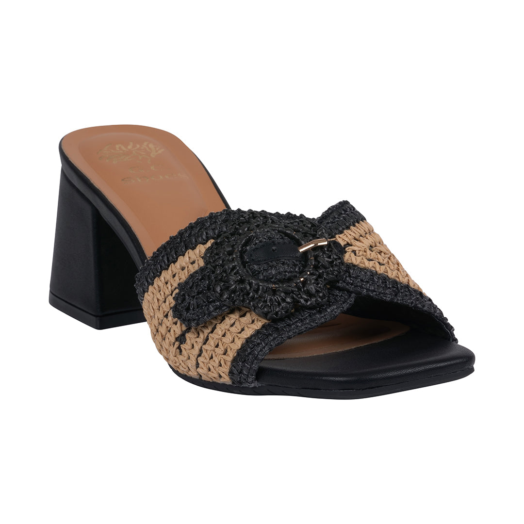 GC Shoes Women's Liza Black Woven Heeled Sandals