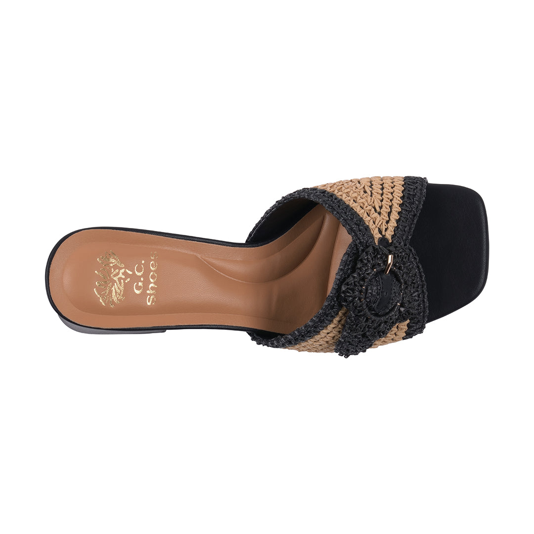 GC Shoes Women's Liza Black Woven Heeled Sandals