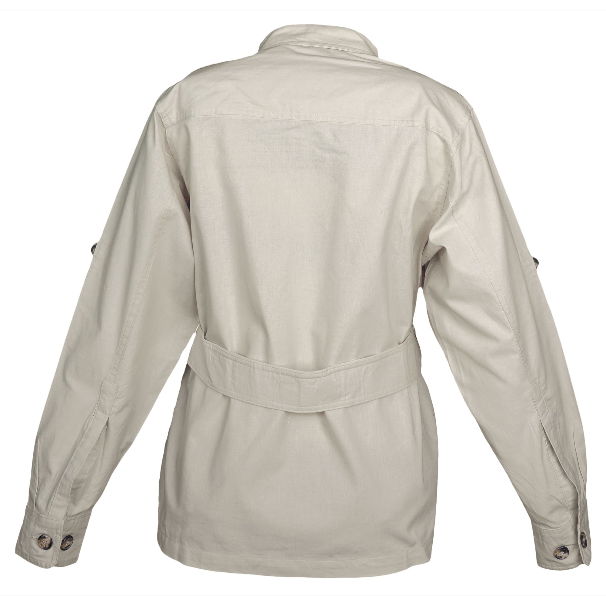 Beige jacket with a belt on a white background