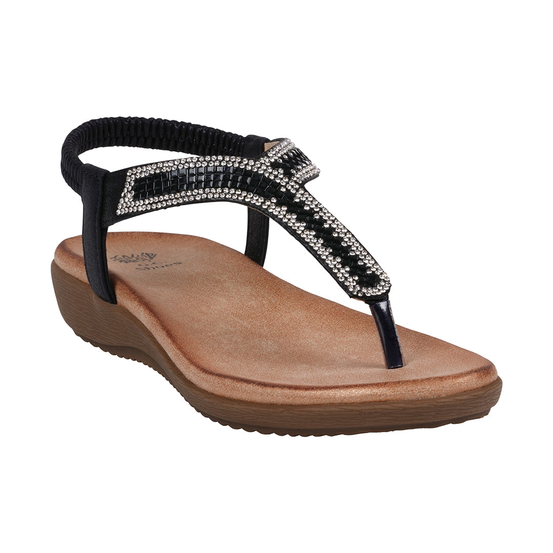 GC Shoes Women's Lori Black Embellished Flat Sandals