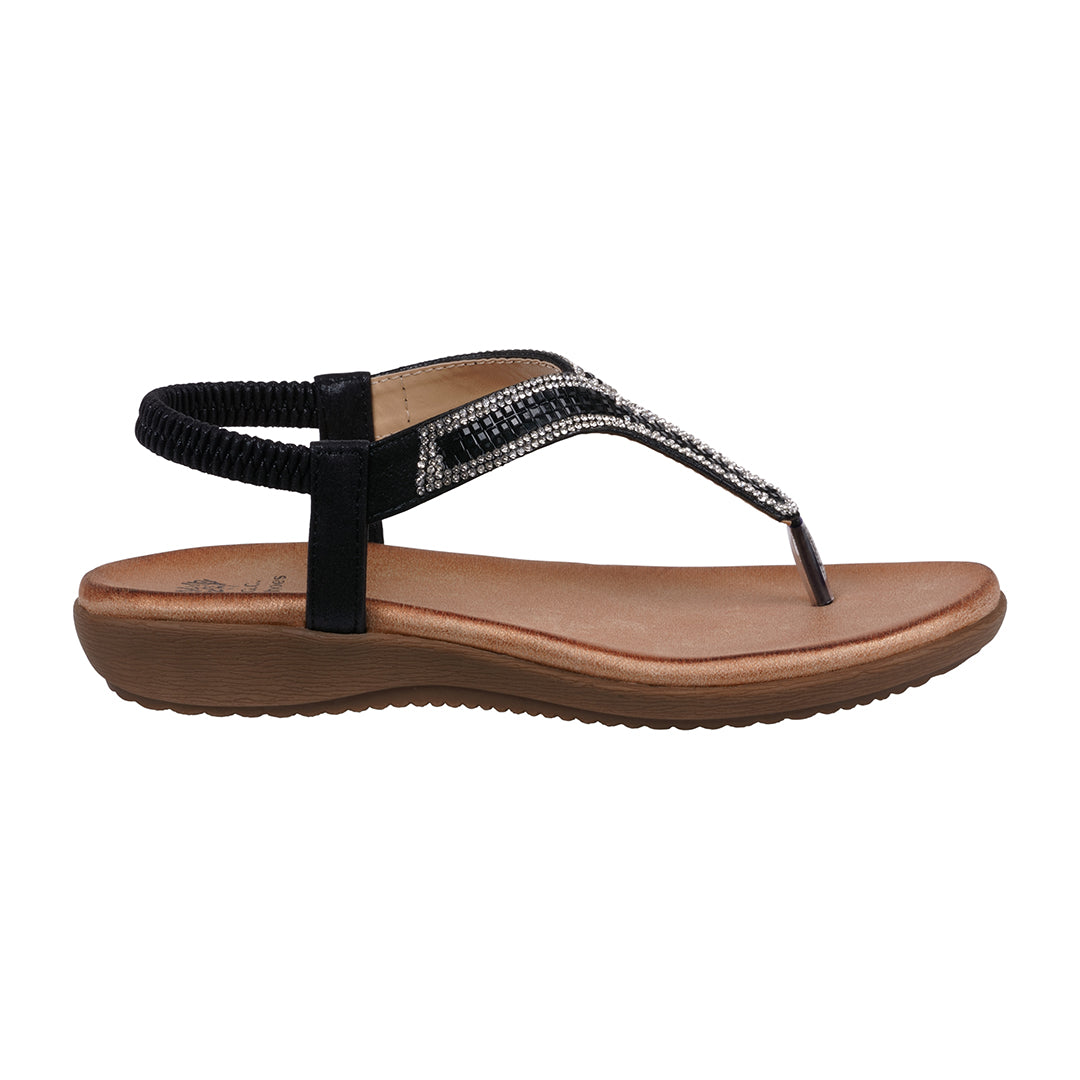 GC Shoes Women's Lori Black Embellished Flat Sandals