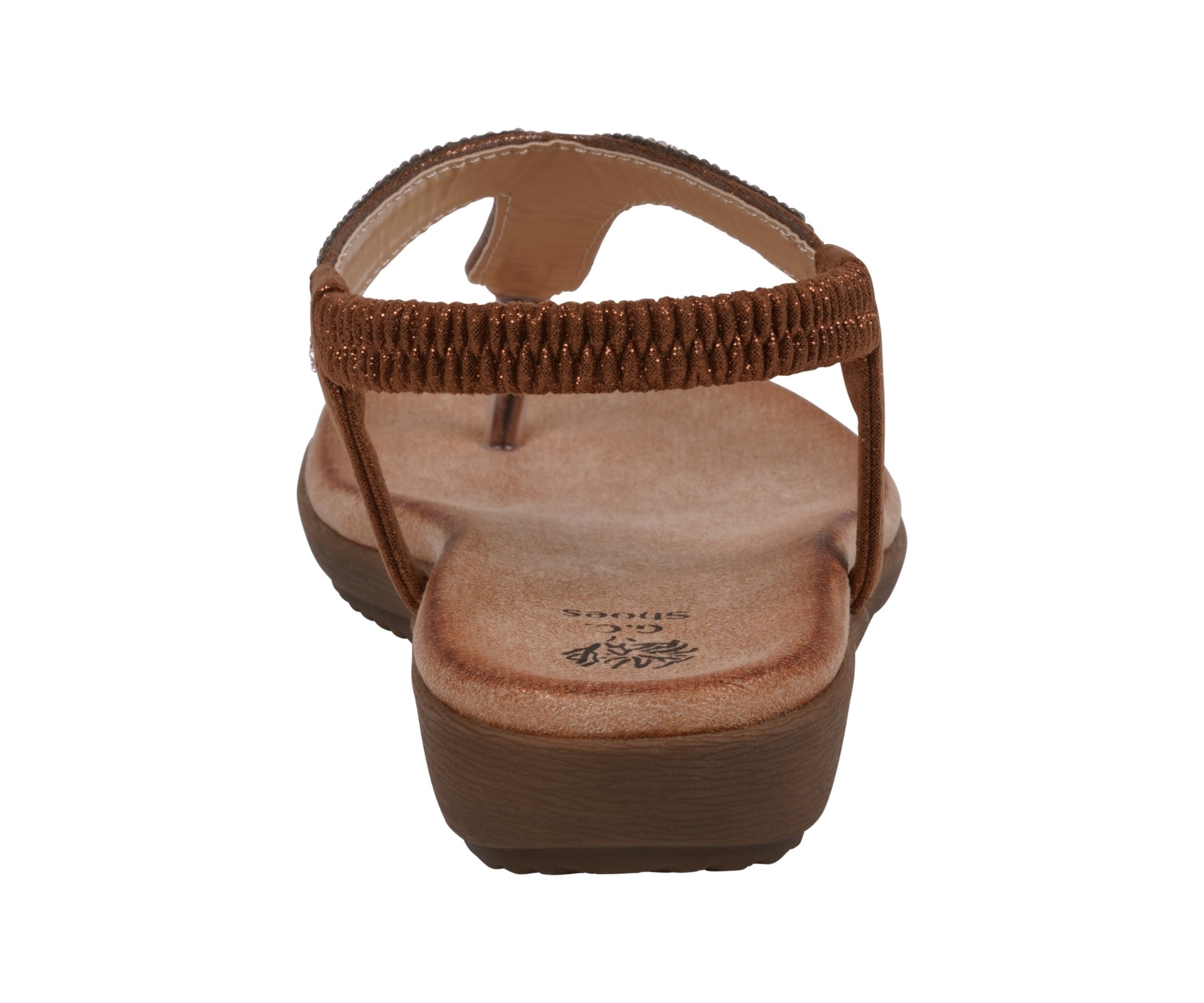 Brown sandal with a platform sole on a white background