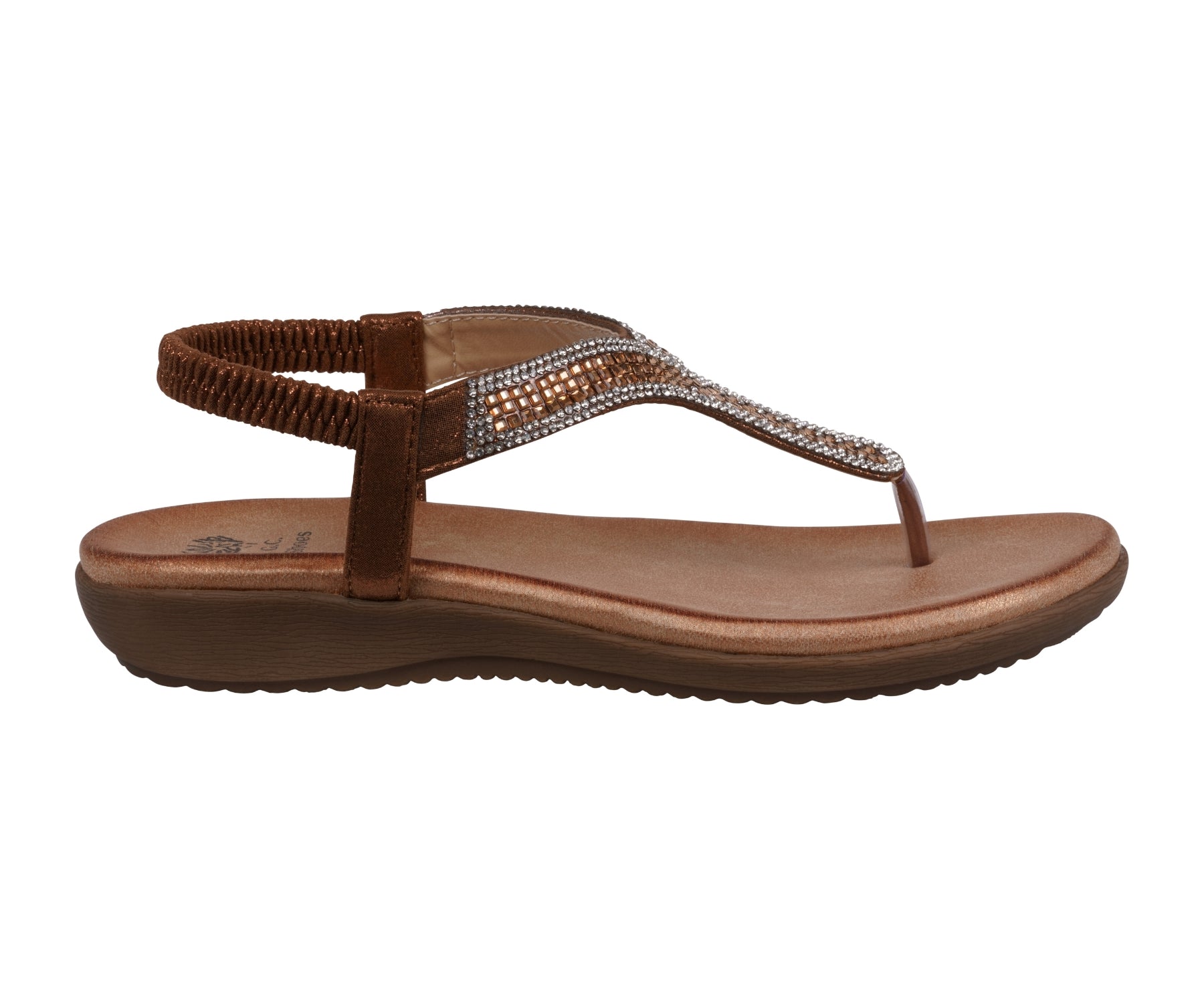 Brown sandal with a thong design on a white background