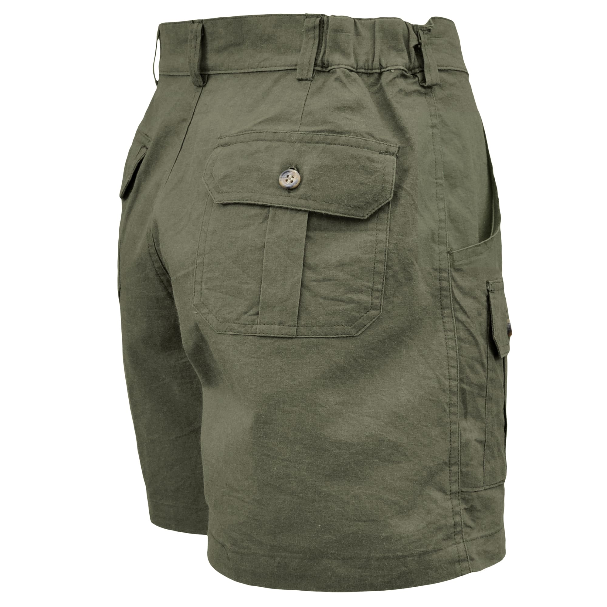 Green shorts with a visible brand logo on a white background